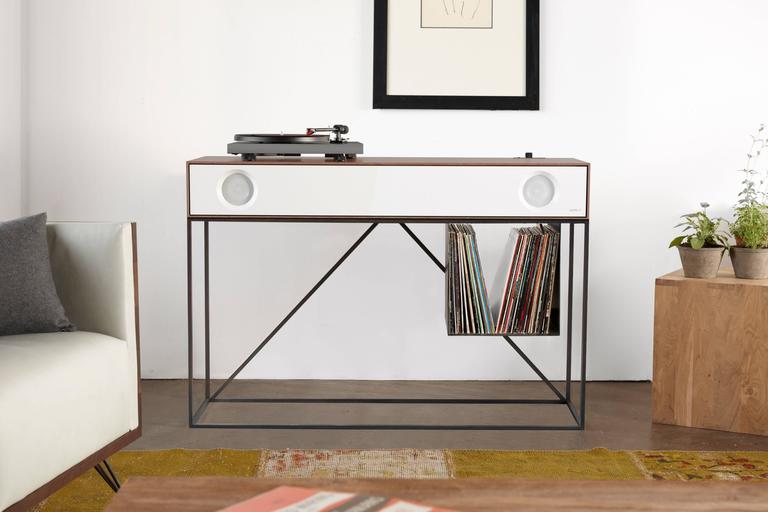 Stereo Console Table with Turntable Package and LP Storage For Sale at