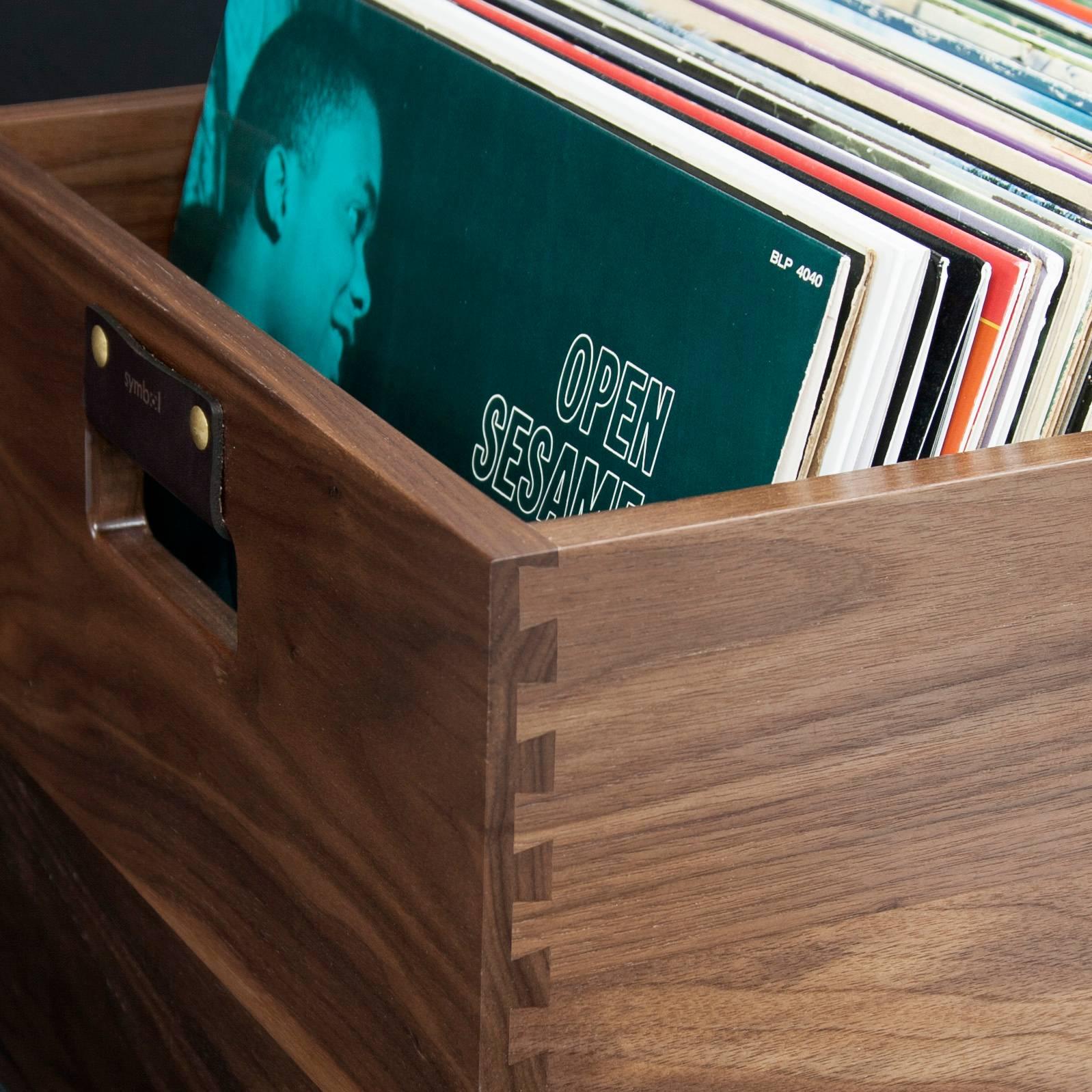 Modern Solid Walnut Dovetail Record Crate For Sale