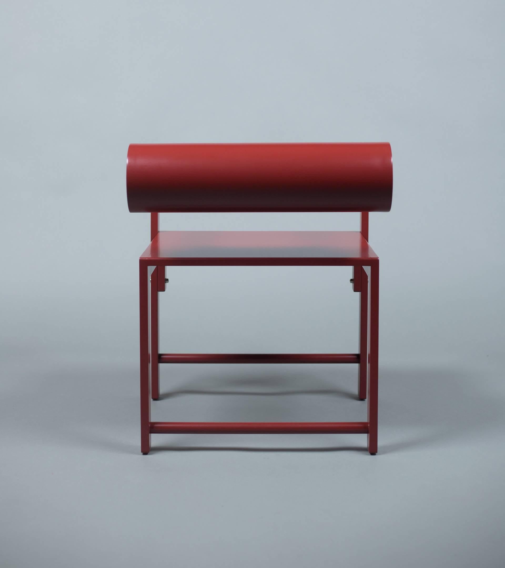 Waka Waka Contemporary Pompeii Red Lacquered Cylinder Back Accent Armchair In New Condition For Sale In Los Angeles, CA