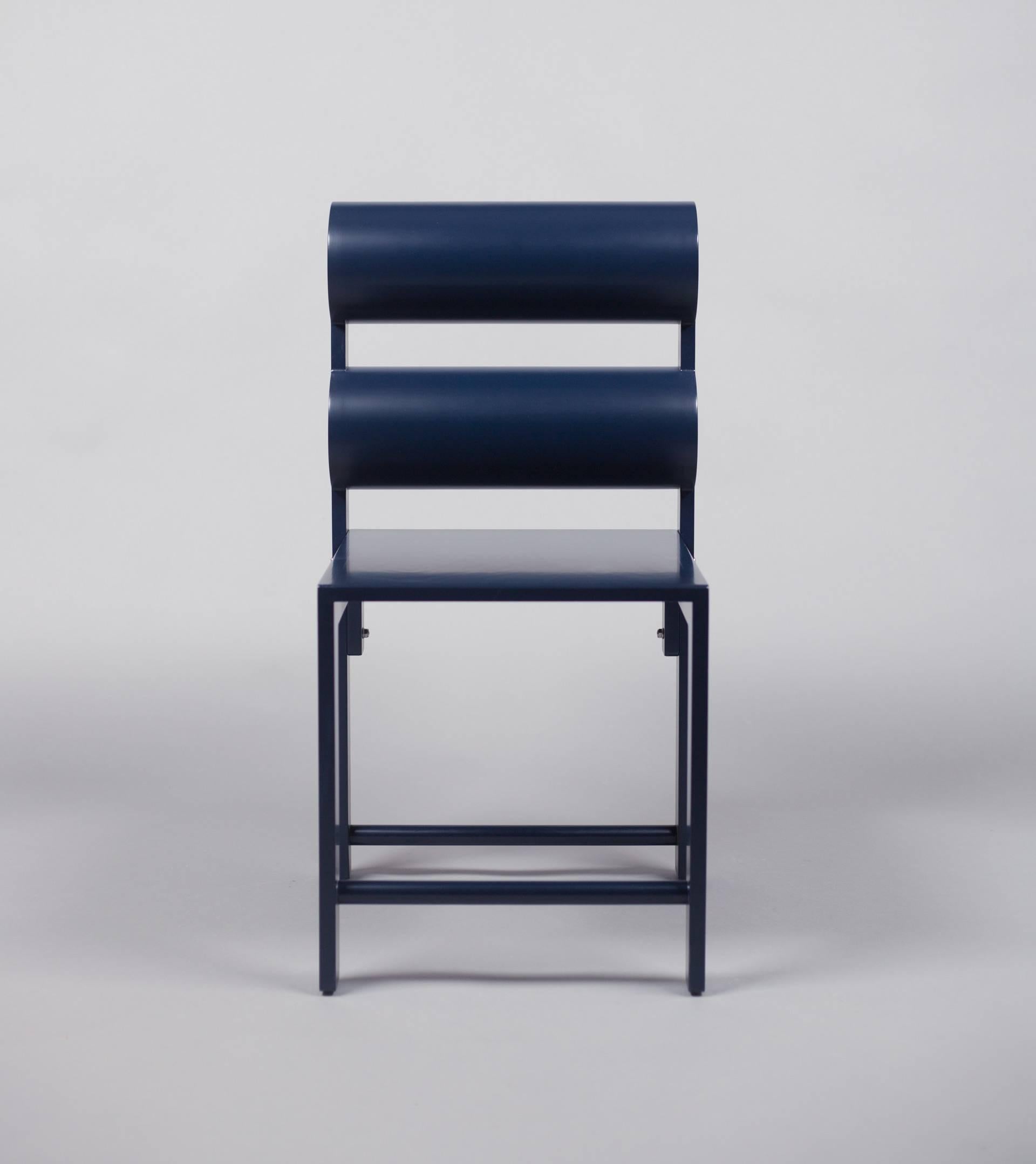 Waka Waka Contemporary Indigo Blue Lacquer Double Cylinder Dining Chair (Postmoderne) im Angebot