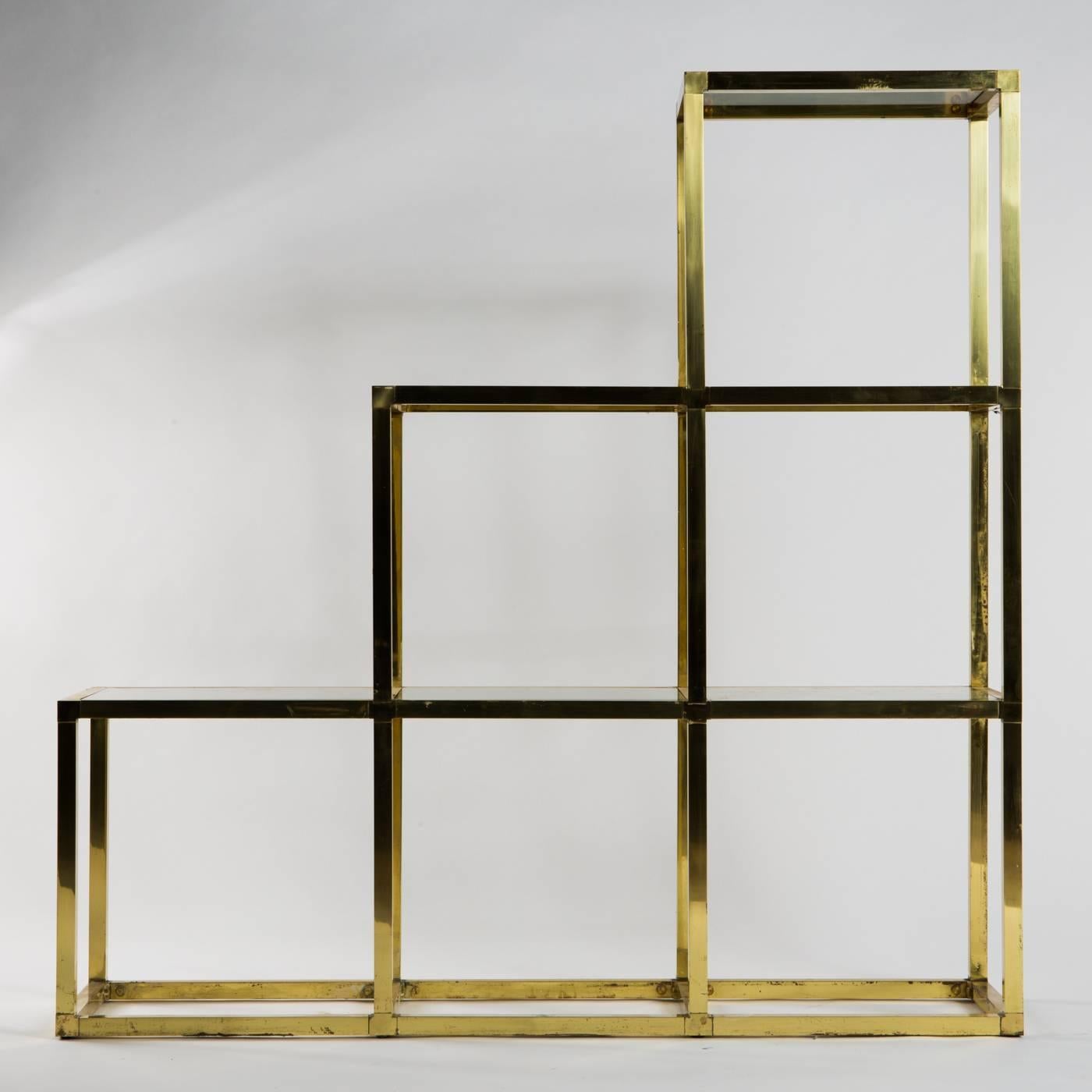 Italian Modern Brass and Glass Shelves by Romeo Rega 1