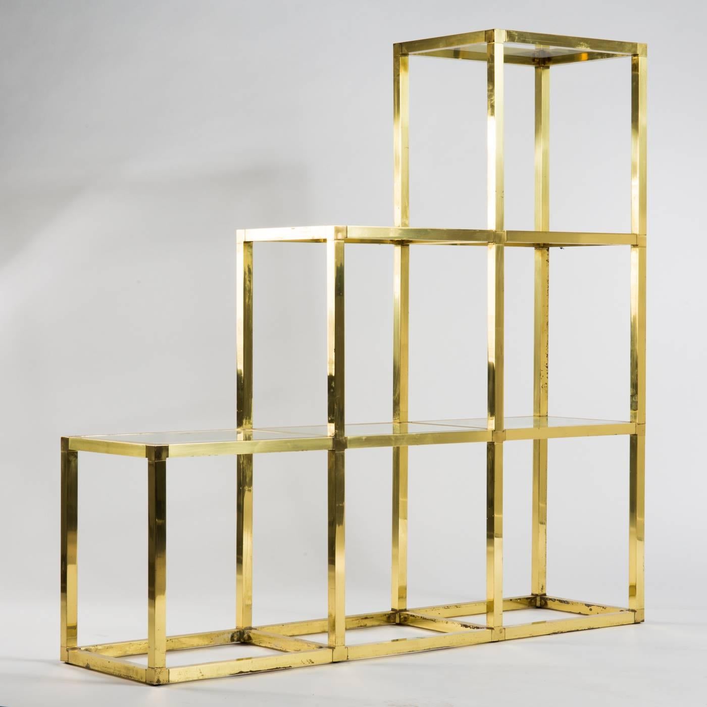 Italian Modern Brass and Glass Shelves by Romeo Rega In Good Condition In Madrid, ES