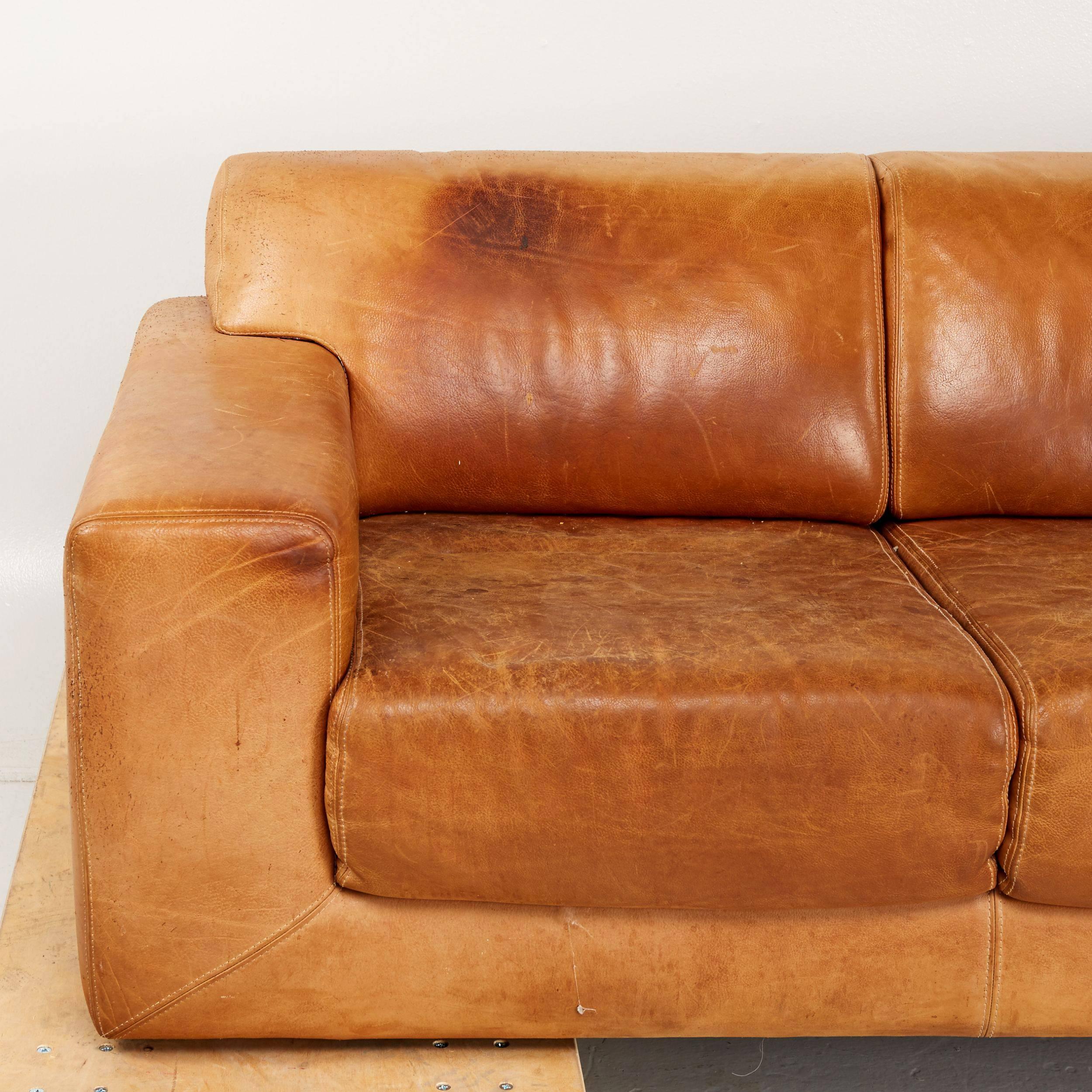 20th Century Scandinavian Sofa by Swedish DUX, Three-Seat in Brown Oxhide Leather