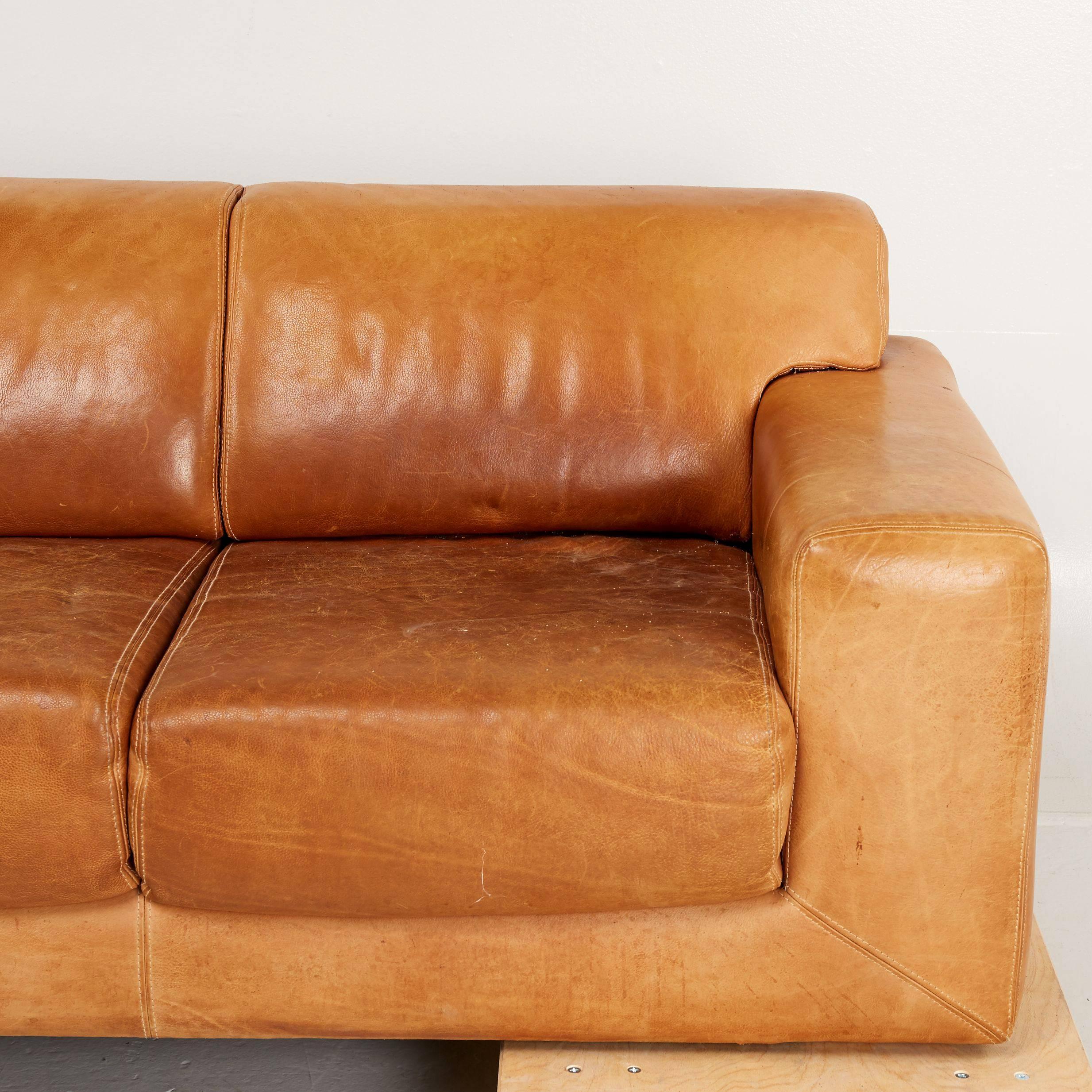 Scandinavian Sofa by Swedish DUX, Three-Seat in Brown Oxhide Leather 1