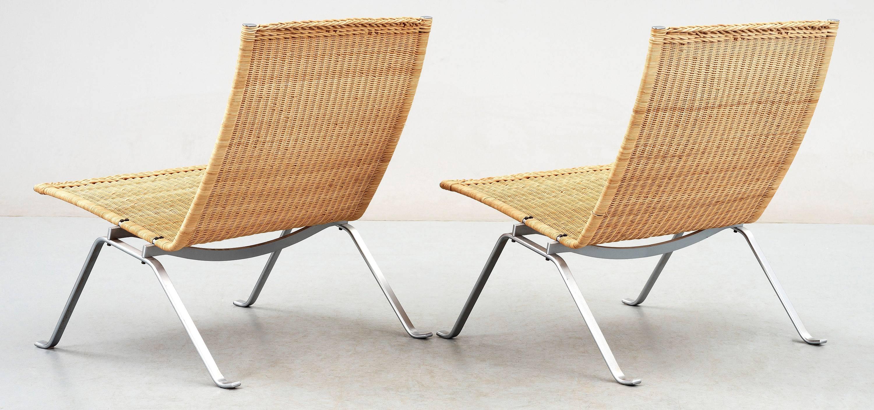 Scandinavian Modern Poul Kjaerholm PK-22 Pair of Easy Chairs by E. Kold Christensen in Denmark 
