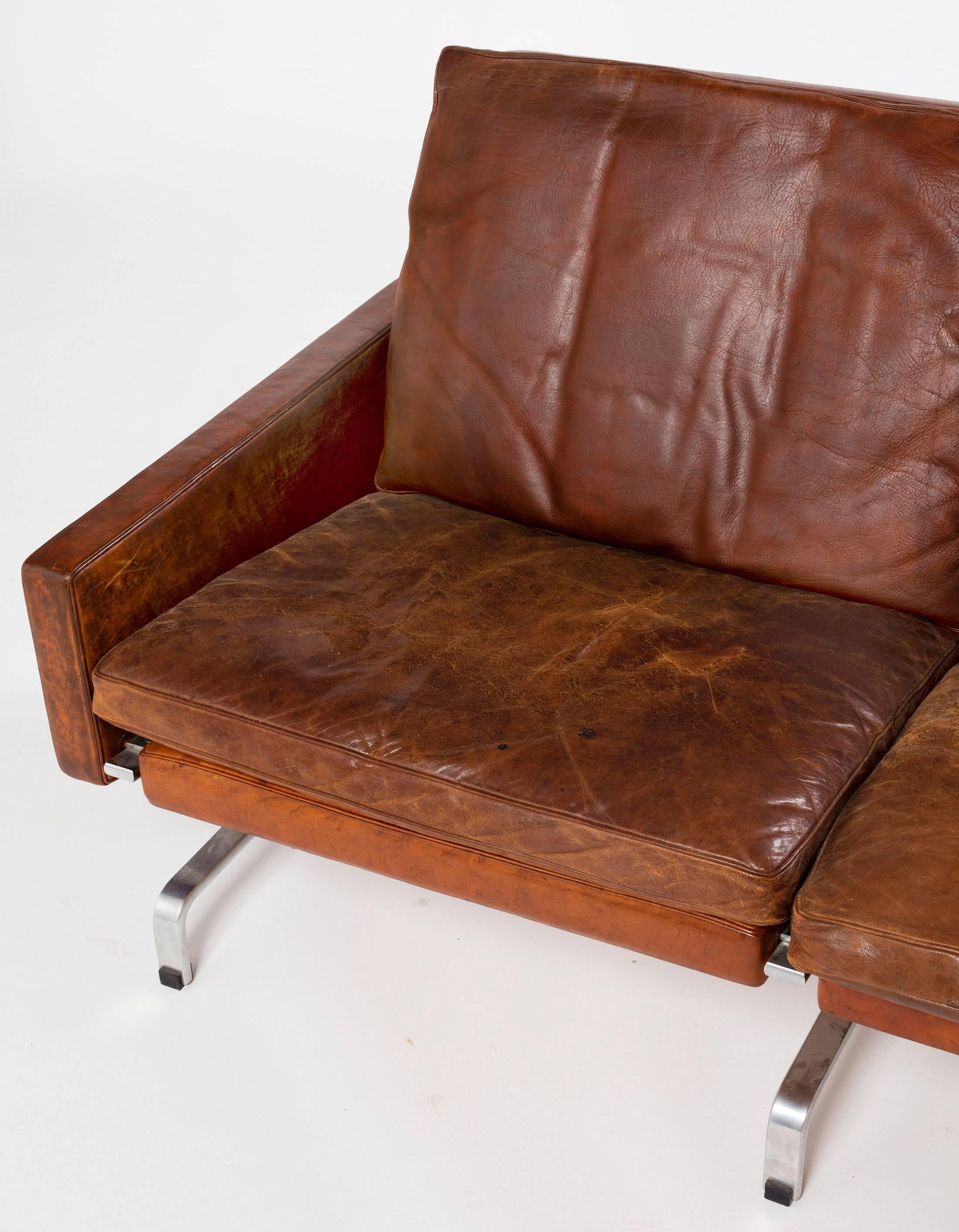 Scandinavian Modern Poul Kjaerholm First Series PK31/2 Sofa for Kold Christensen in Brown Leather
