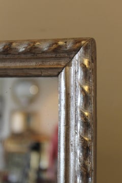 Large French 19th Century Carved Wood Silver Gilded Ripple Style Mirror