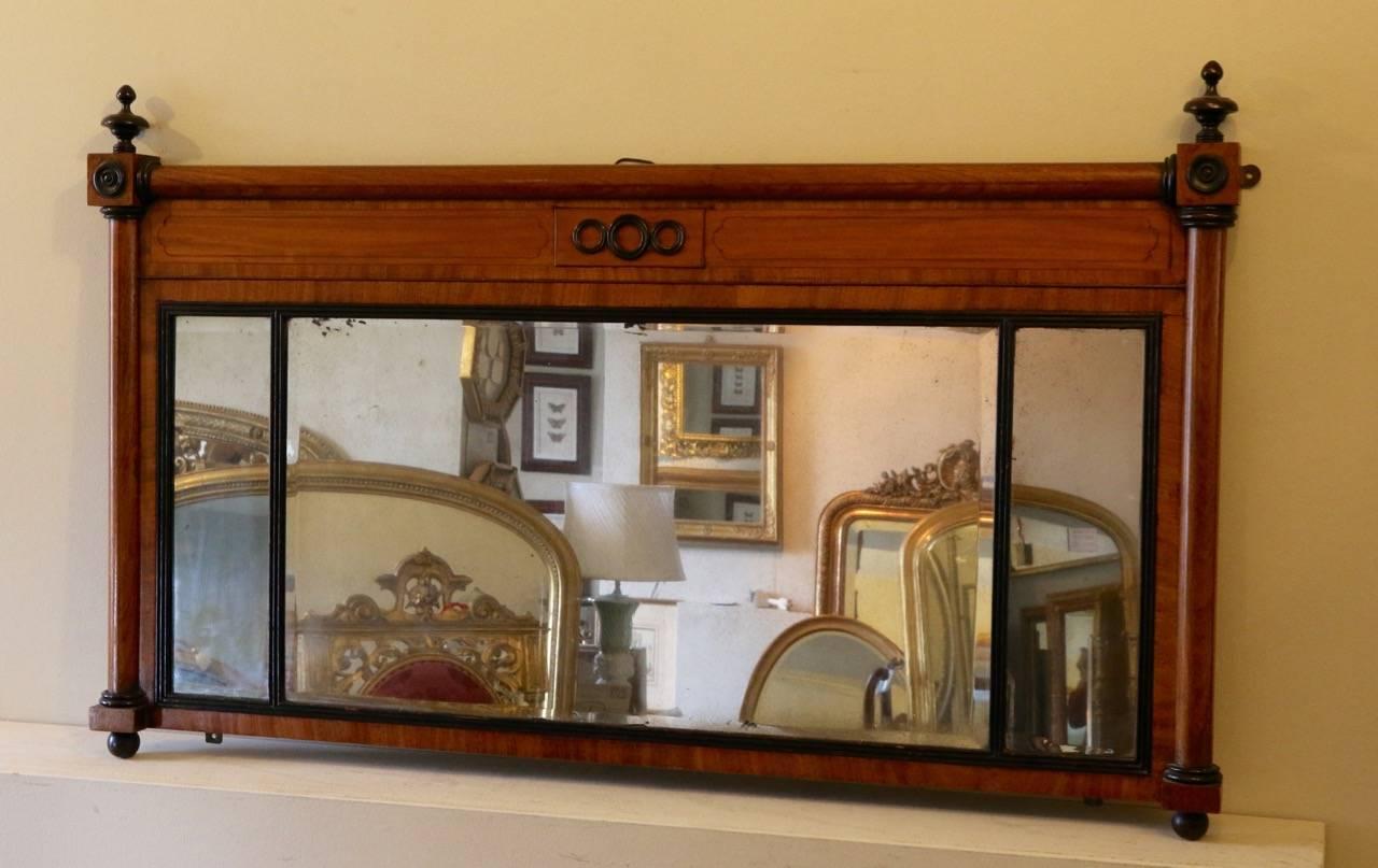 19th Century English Satinwood Inlaid Triple Plate Pier Mirror For Sale 5