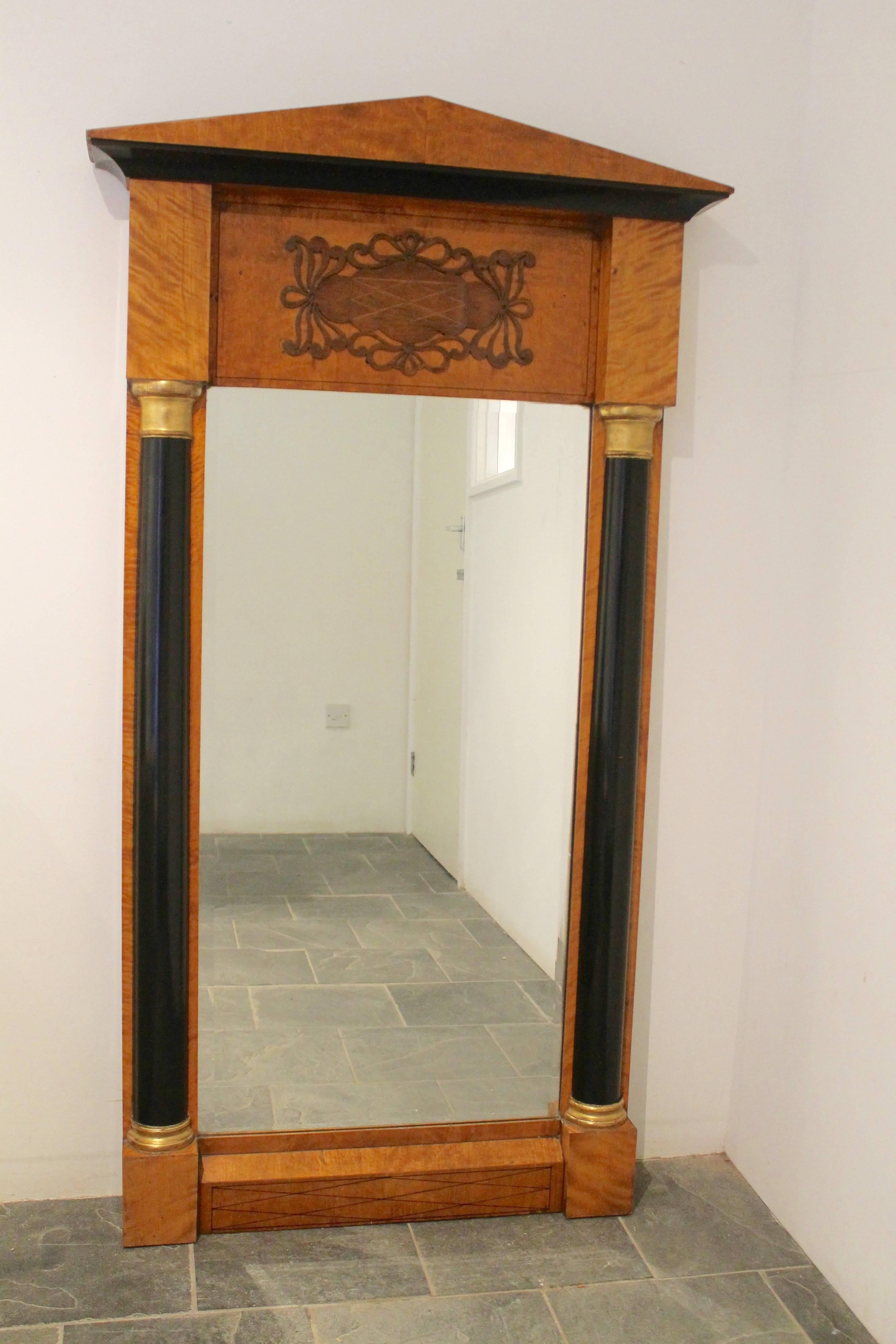 19th Century Biedermeier Style Inlaid Tabernacle Style Mirror For Sale 1