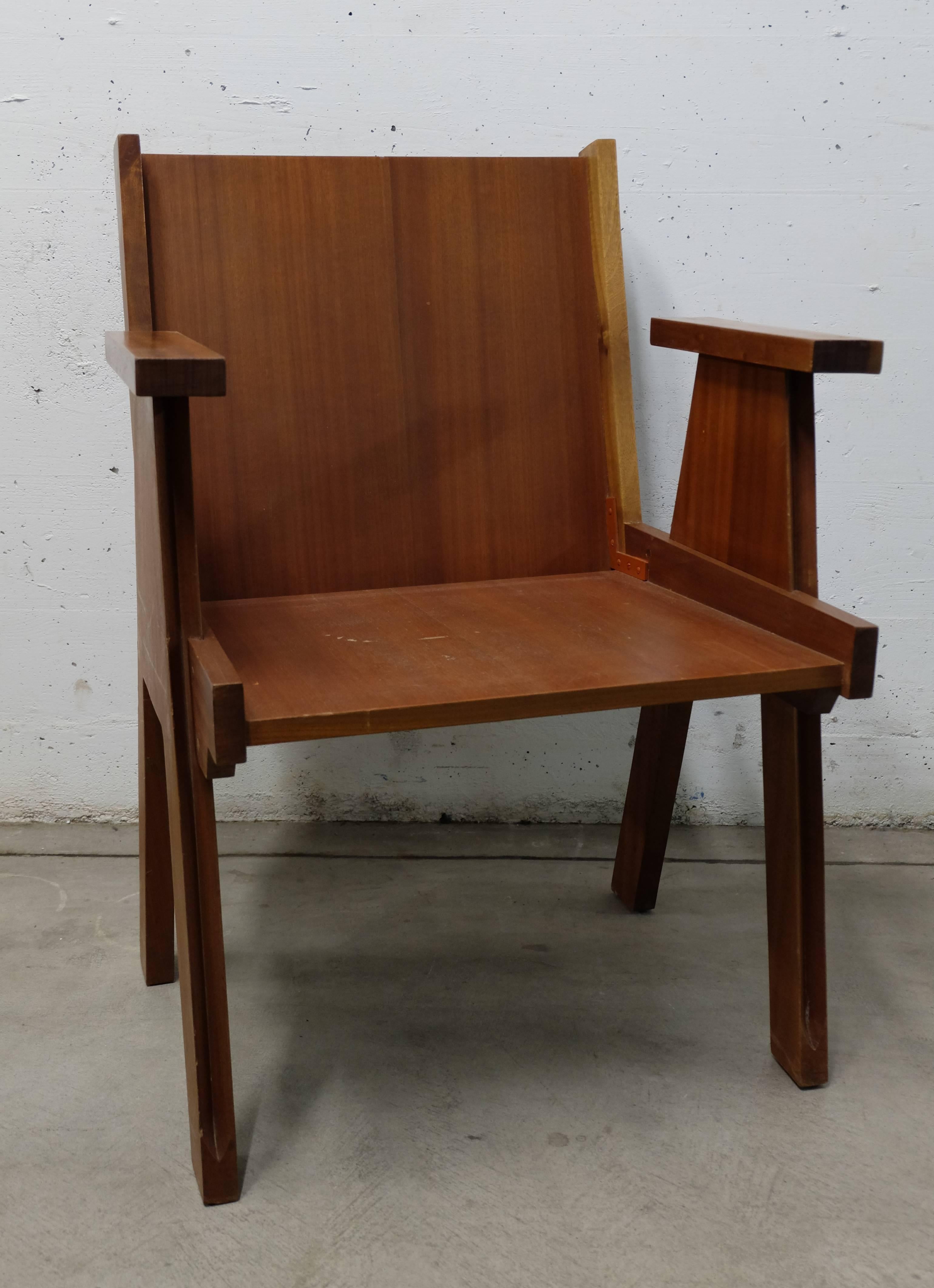 Mahogany Chair by Angelo Mangiarotti for Club 44 in La-Chaux-de-Fonds, Switzerland For Sale