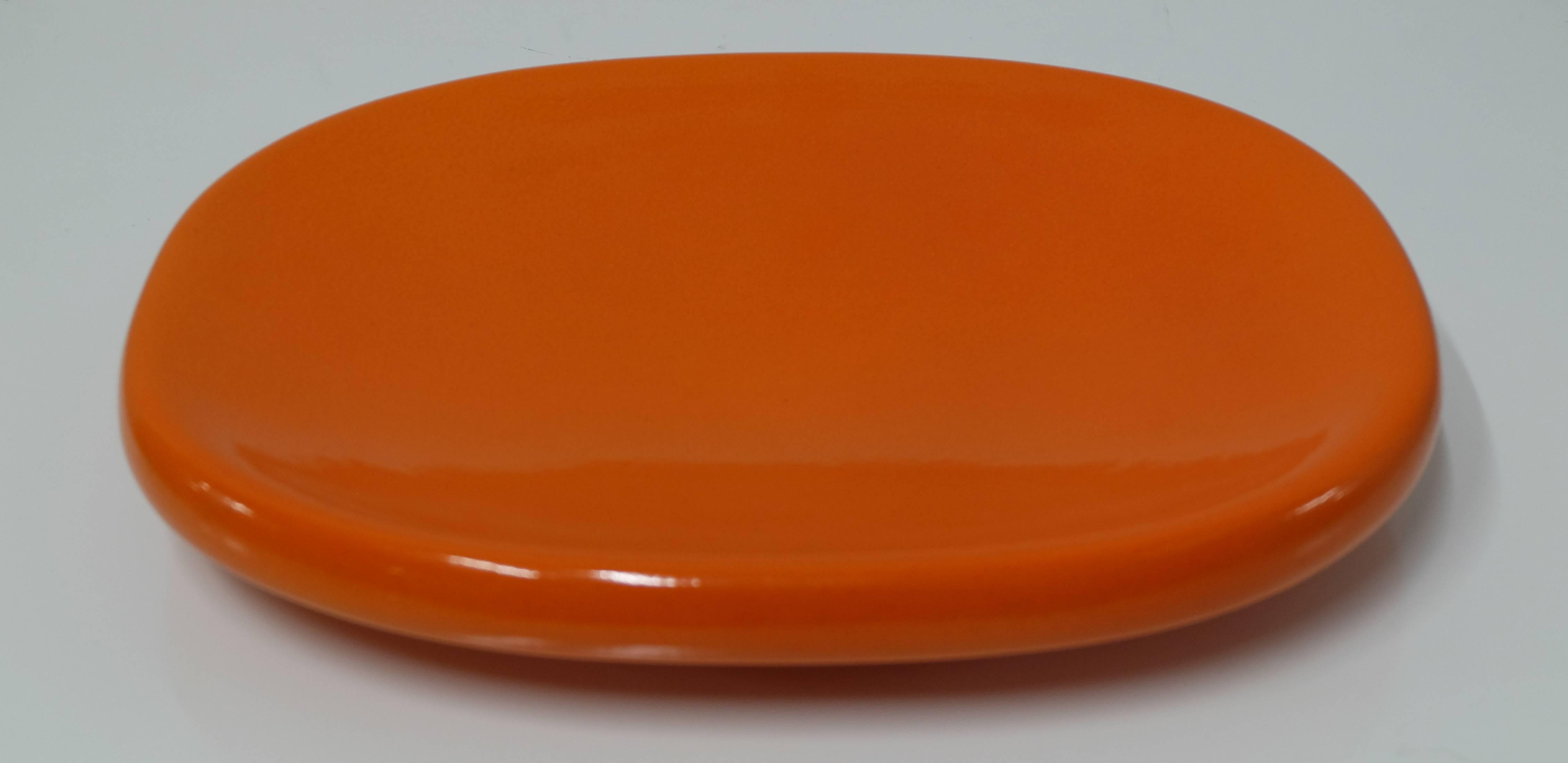 Mid-Century Modern Ovale Orange Dish by Angelo Mangiarotti for Danese Milano, Italy For Sale