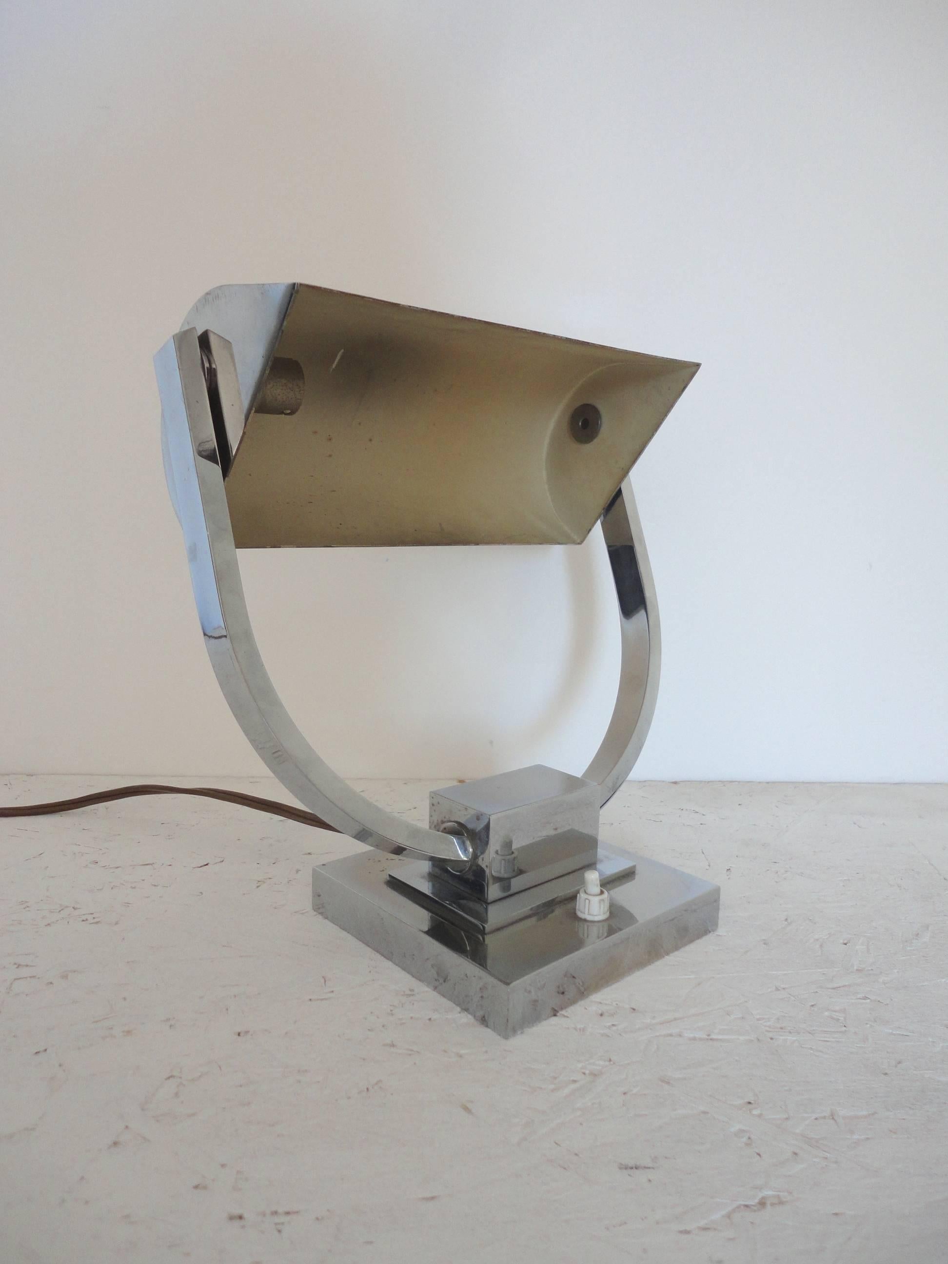 Modernist French Nickeled Brass Desk Lamp, 1930s 1