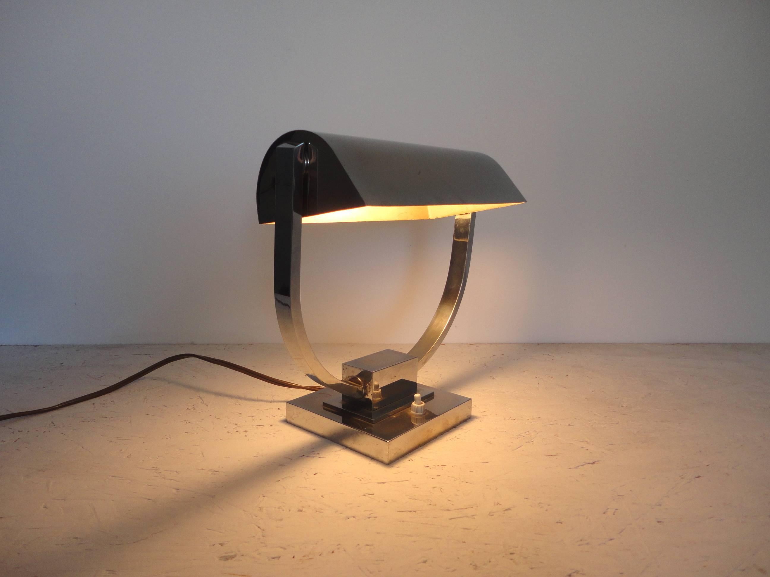 Modernist French Nickeled Brass Desk Lamp, 1930s 3