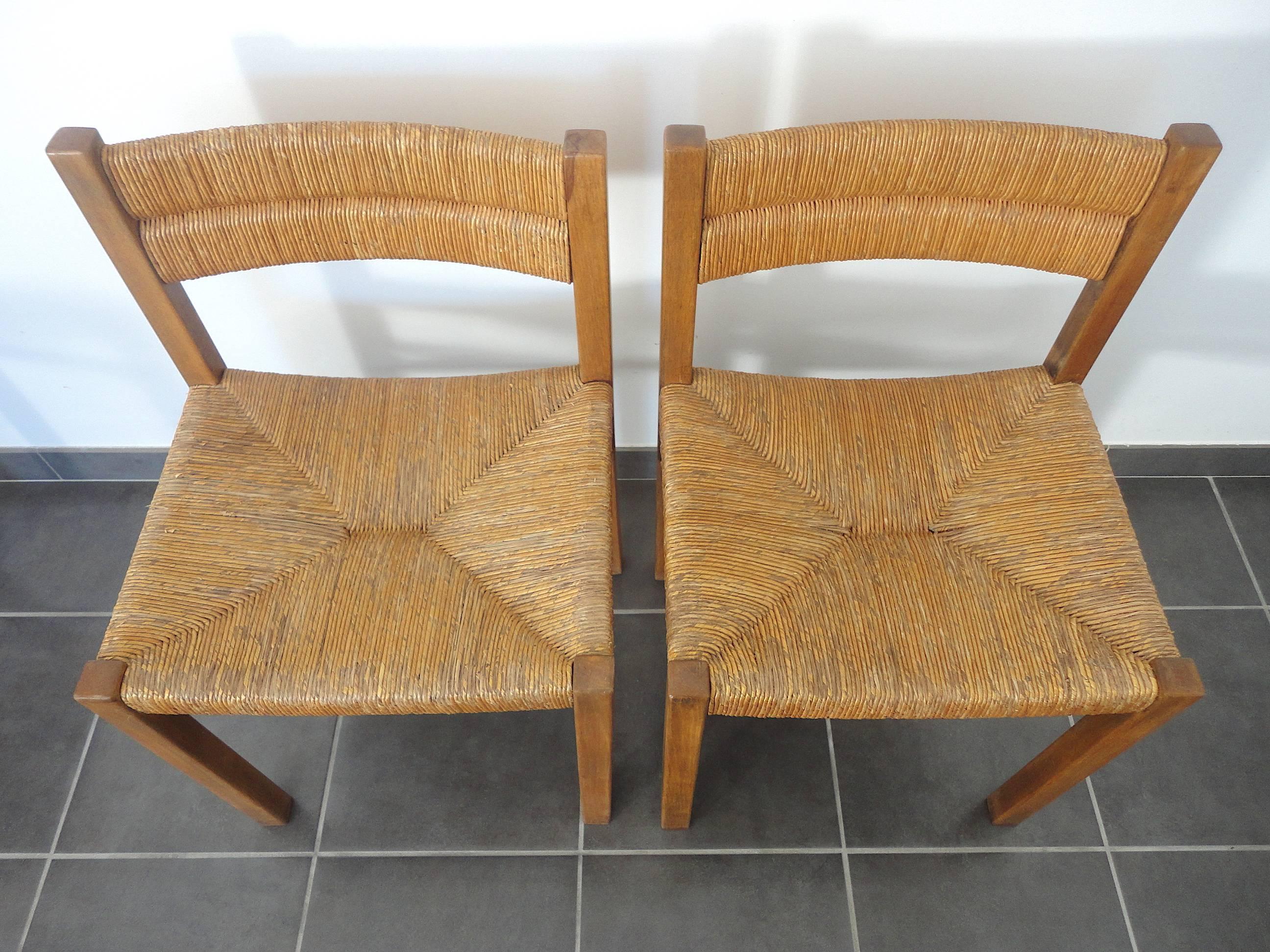 Documented French Rush Dining Chairs by Pierre Gautier-Delaye, 1954, Set of Four 4