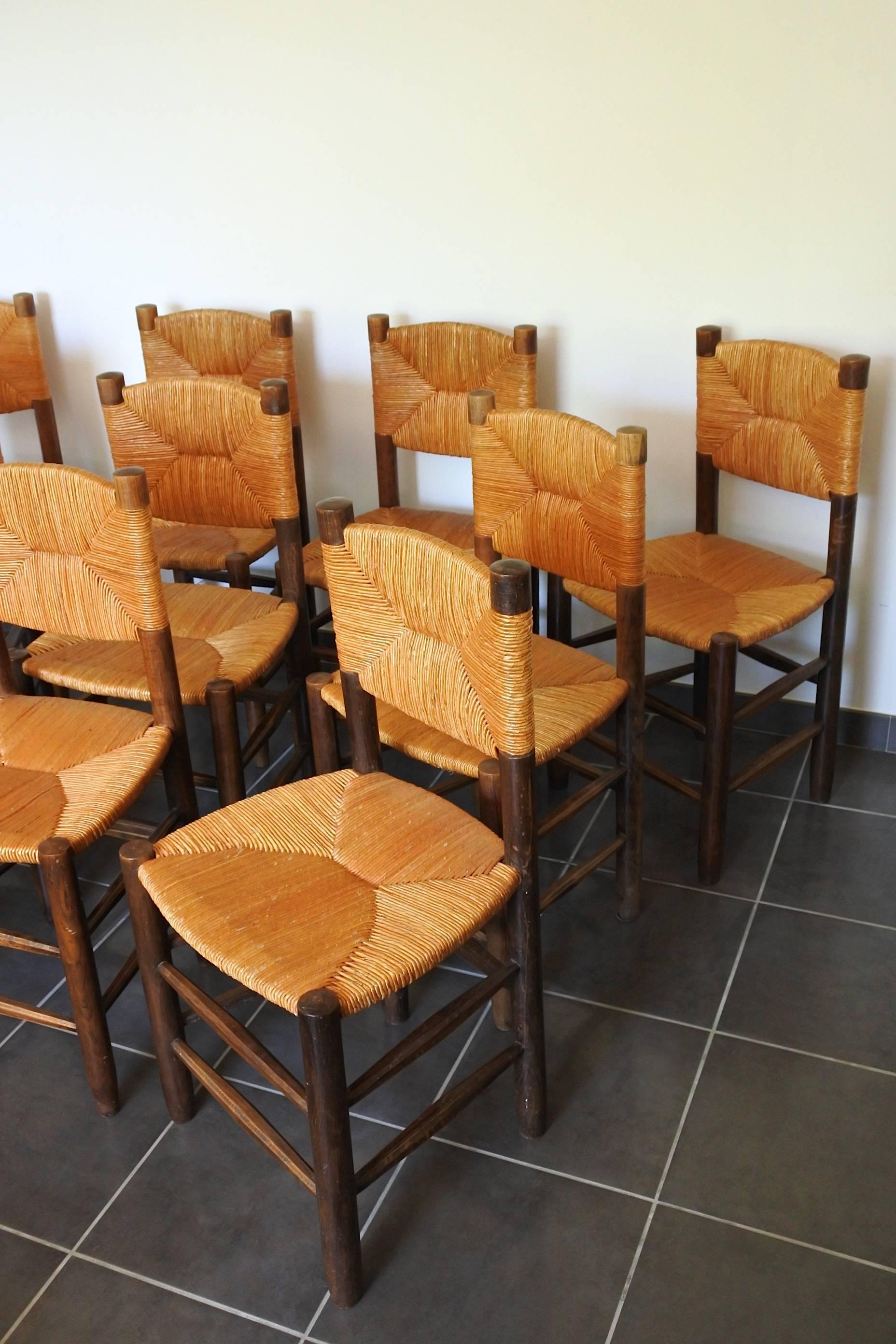 Mid-Century Modern Charlotte Perriand Set of Ten Bauche Dining Chairs, France, 1950s
