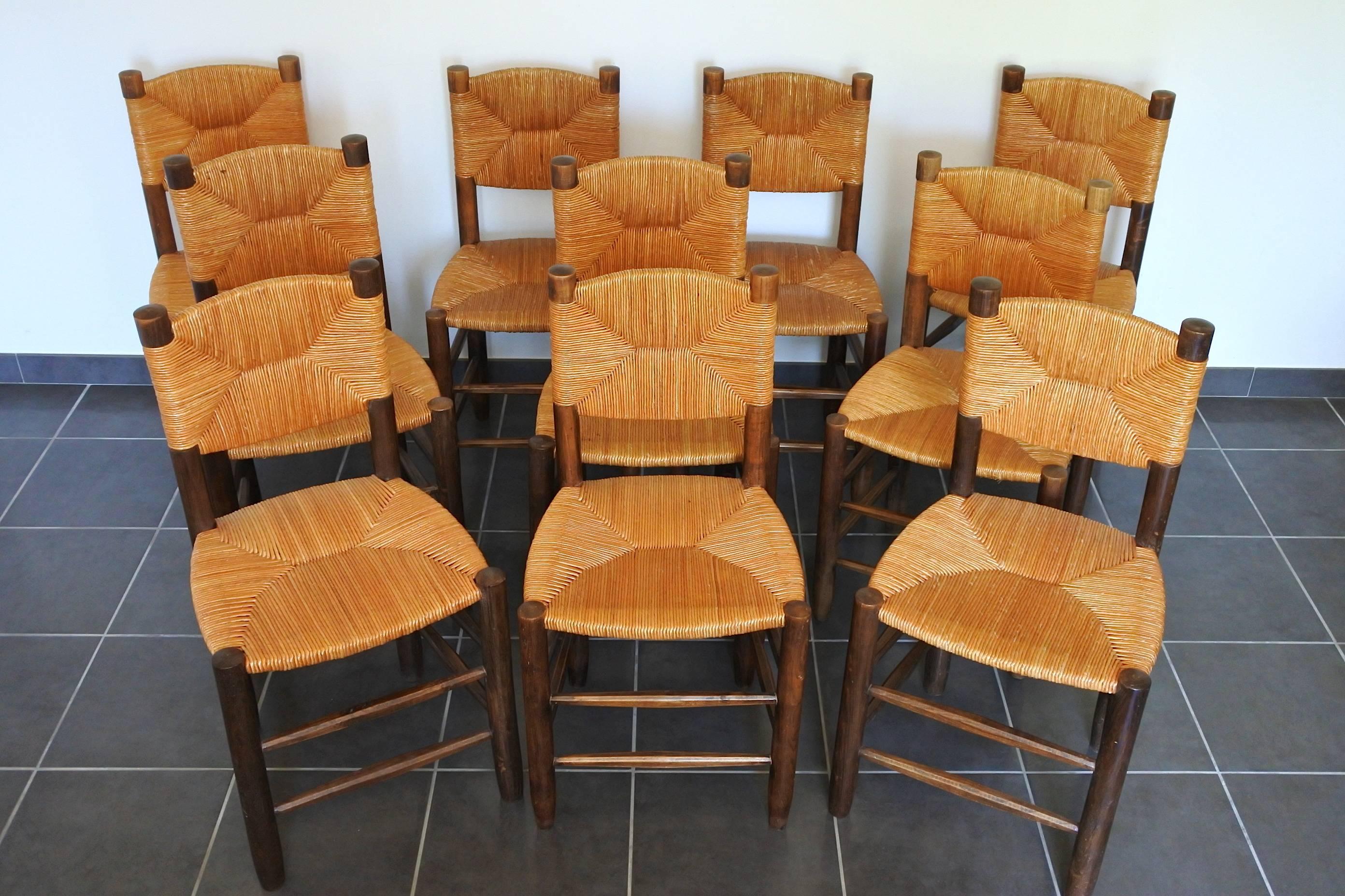 Charlotte Perriand Set of Ten Bauche Dining Chairs, France, 1950s In Excellent Condition In La Teste De Buch, FR