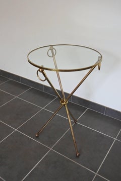 Jacques Tournus Side Table Gueridon in Brass and Glass, France, 1950s