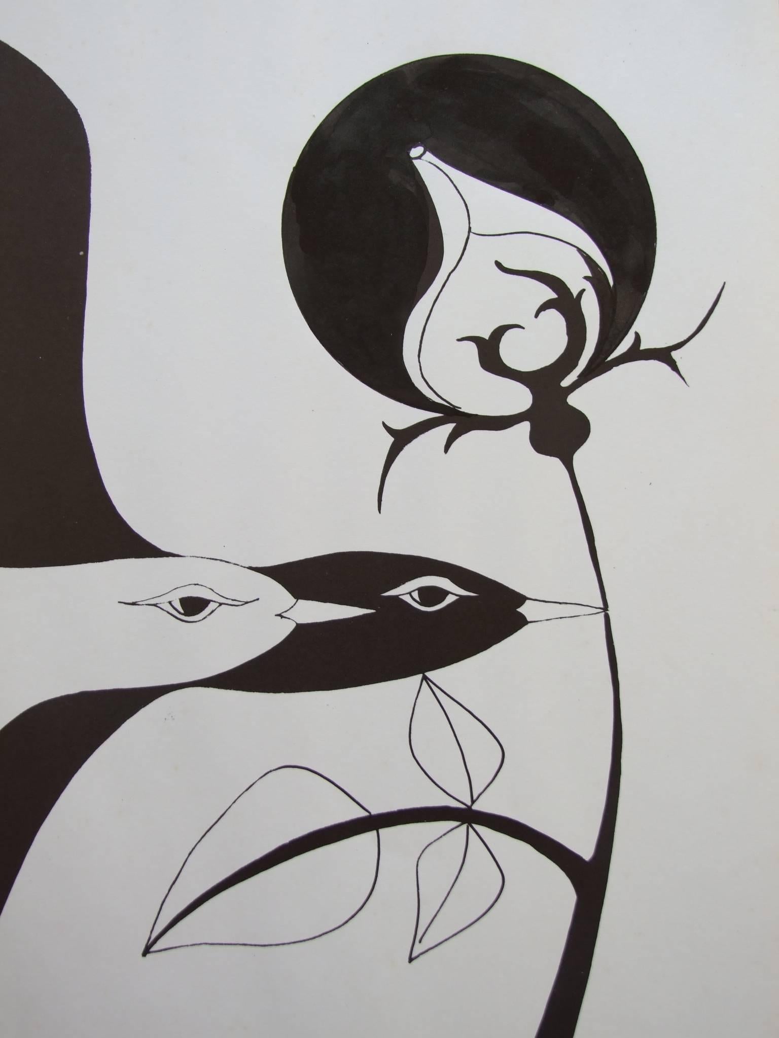 Mid-Century Modern Gilbert Valentin Signed Framed Lithograph Print, Vallauris, 1977