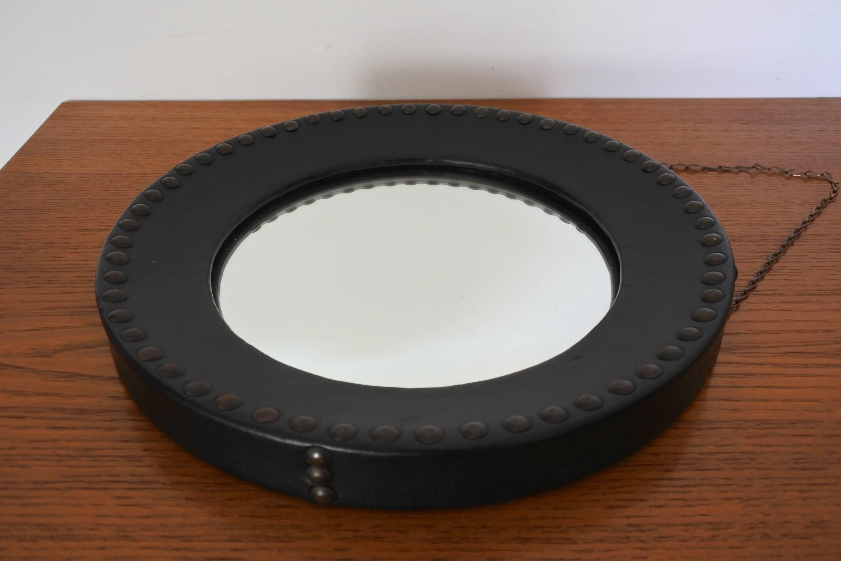 Mid-Century Modern Midcentury Round Wall Convex Mirror in the Manner of Jacques Adnet, France 1950 For Sale