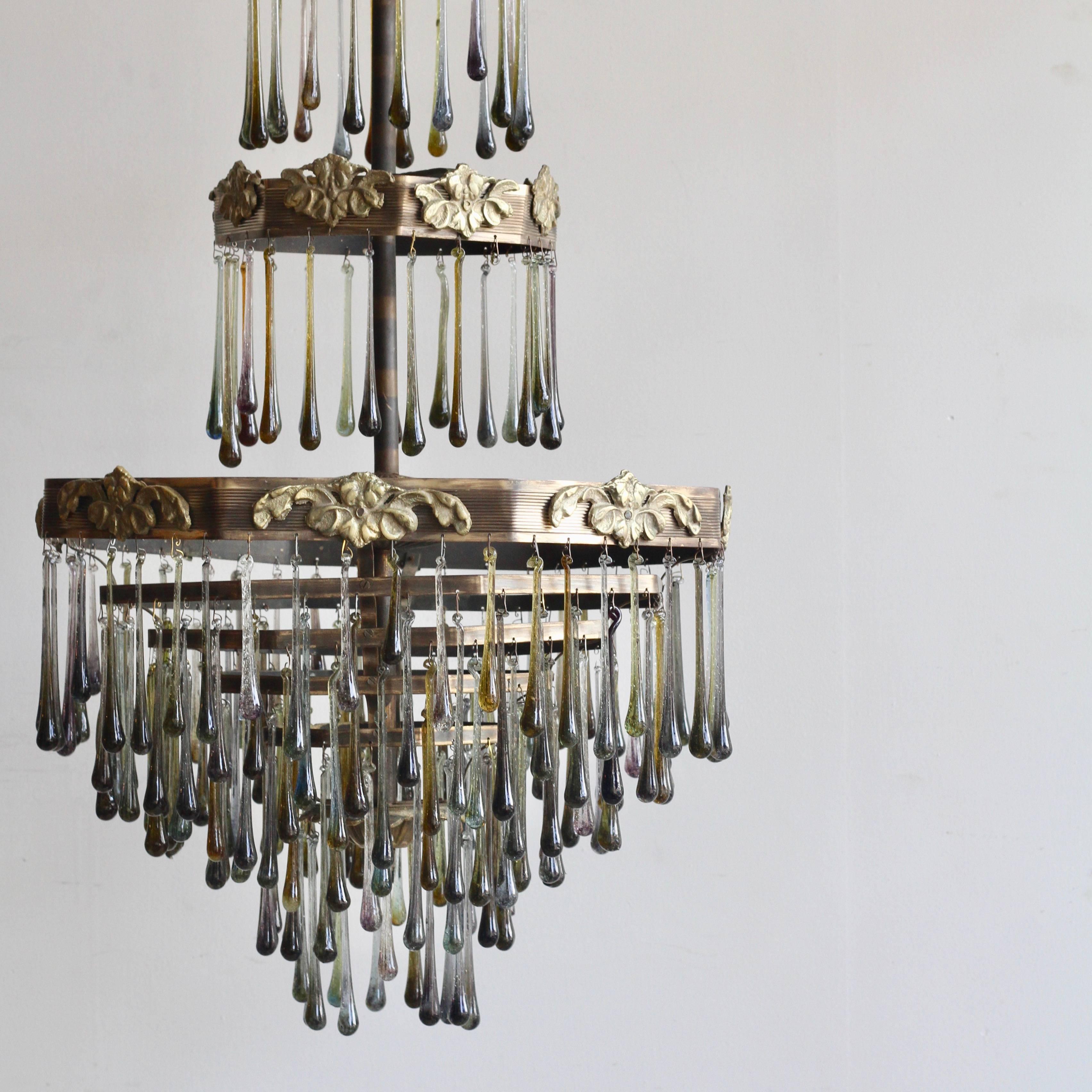 French 1920s Waterfall Chandelier with Contemporary Teardrops
