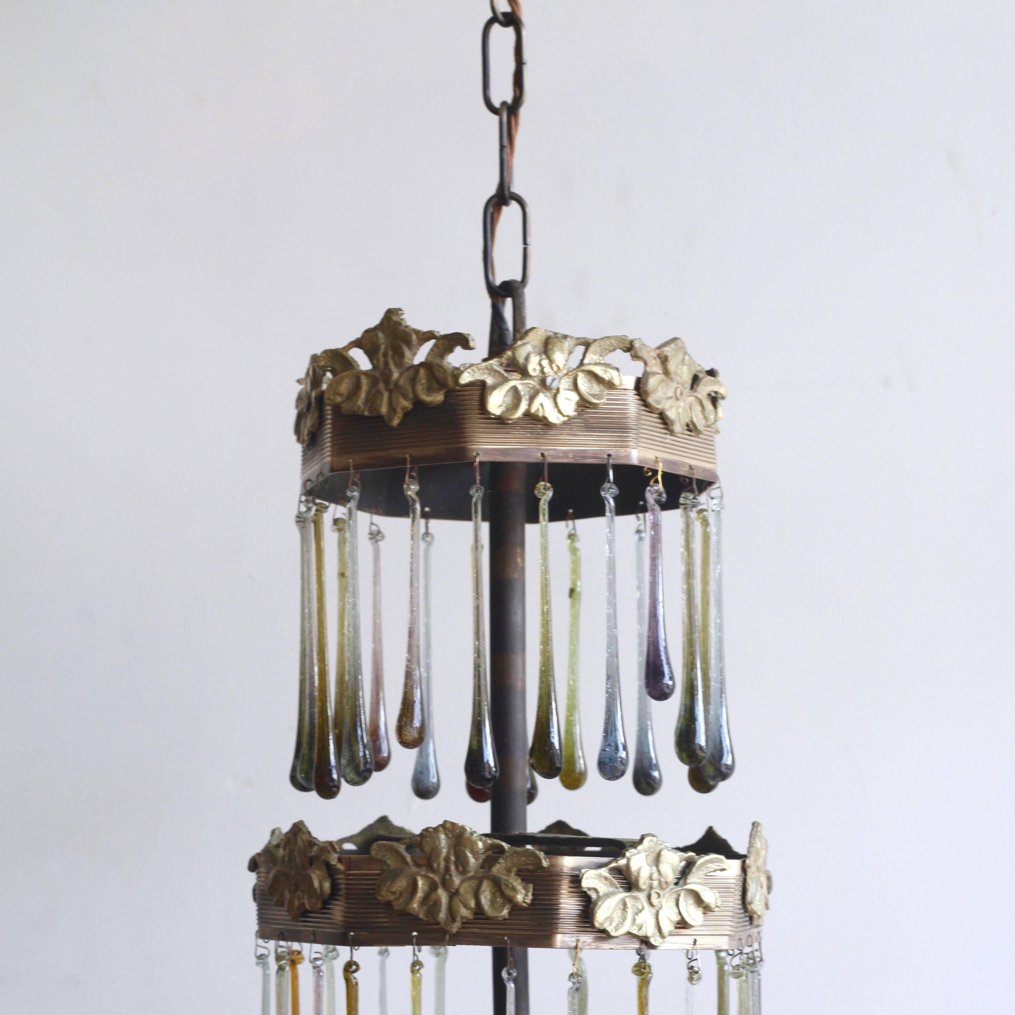 1920s Waterfall Chandelier with Contemporary Teardrops In Good Condition In Stockport, GB