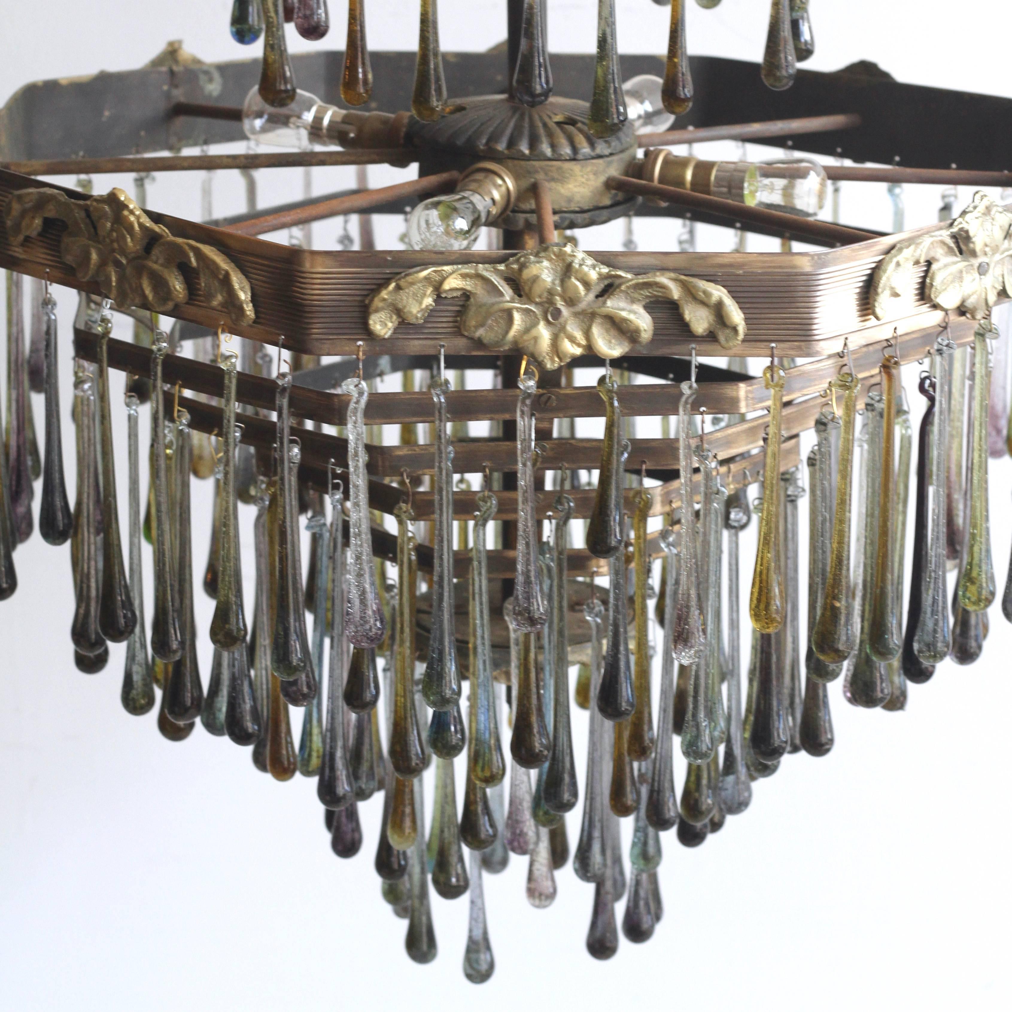 Early 20th Century 1920s Waterfall Chandelier with Contemporary Teardrops