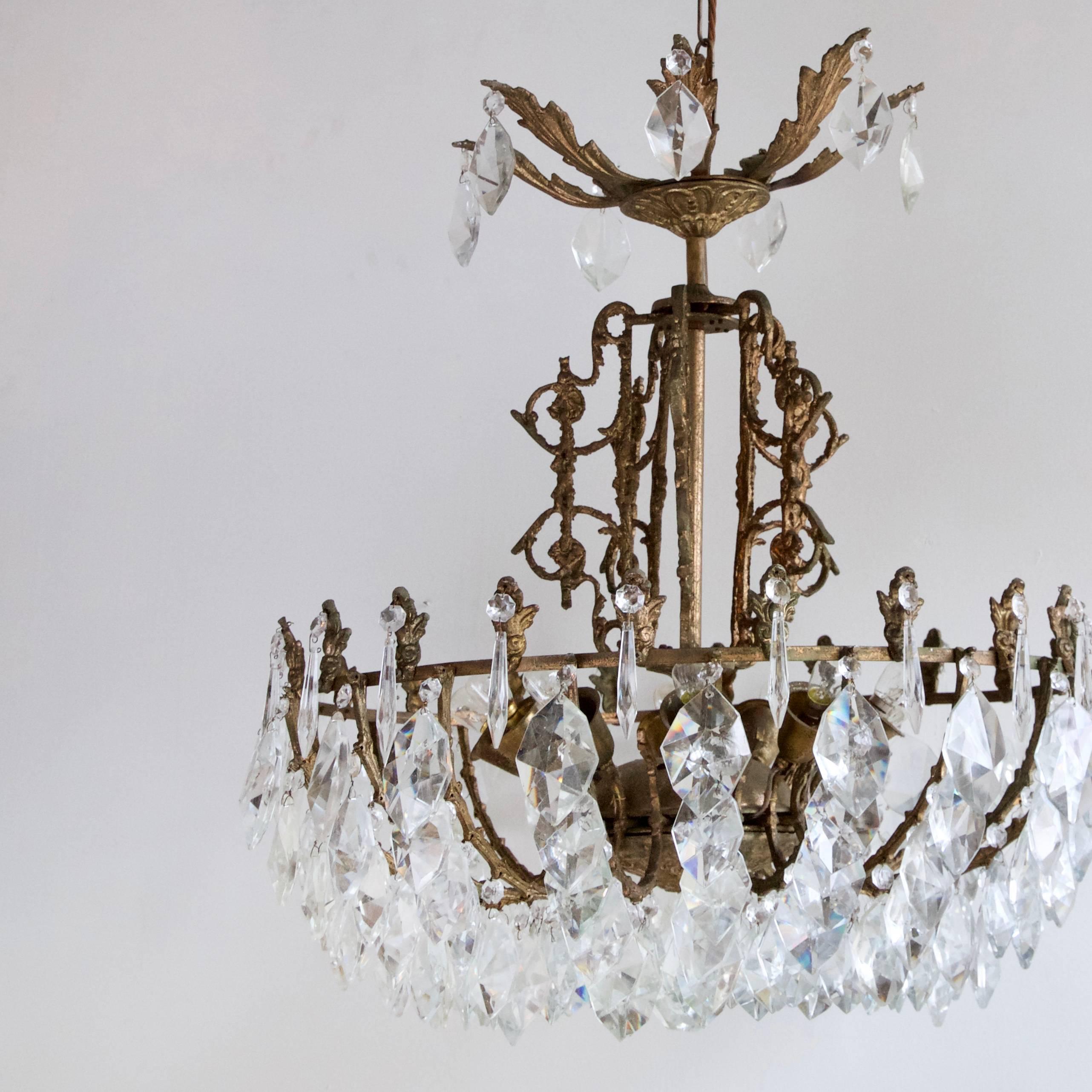 French Brass Multi-Arm Chandelier In Good Condition In Stockport, GB