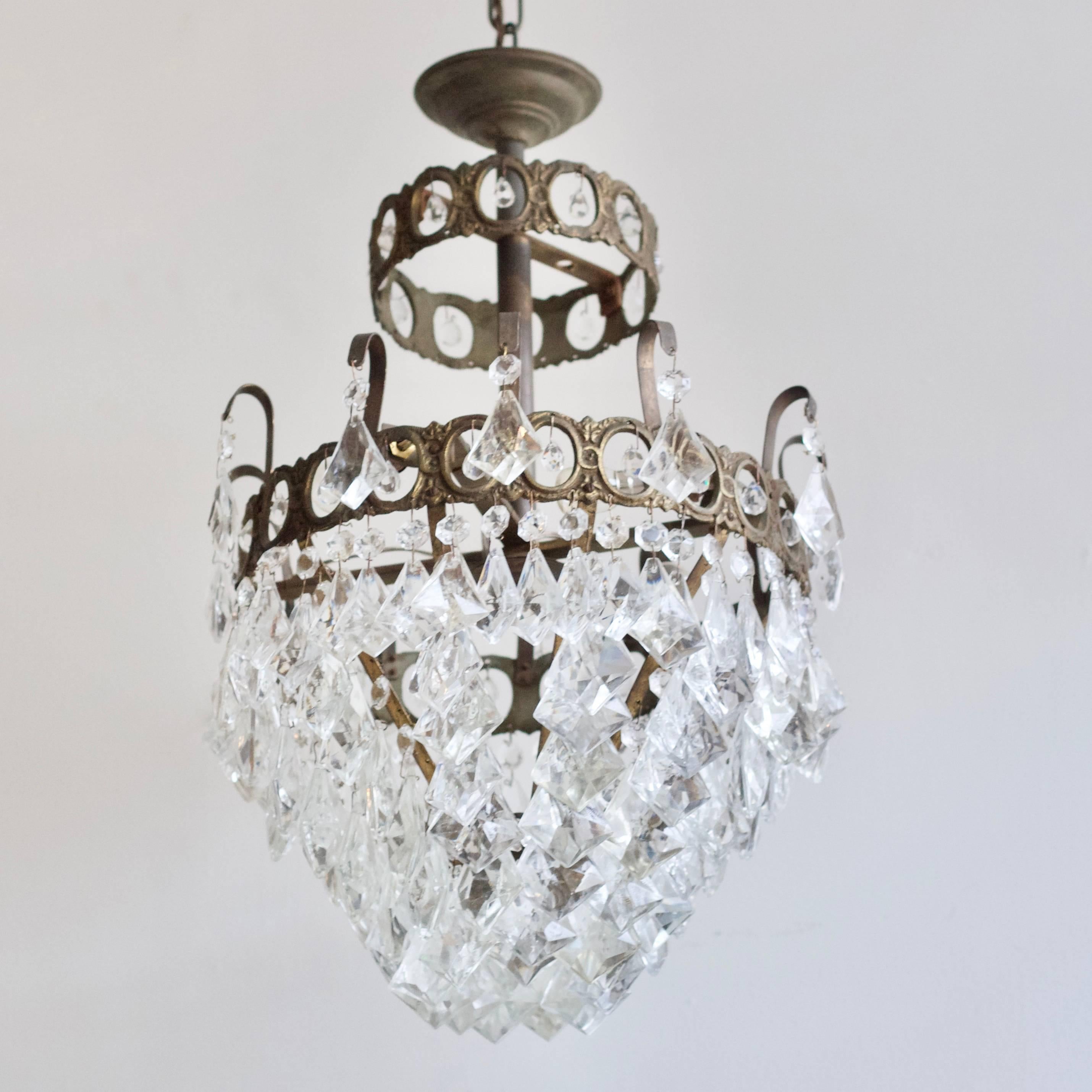 French Brass Basket Chandelier 2