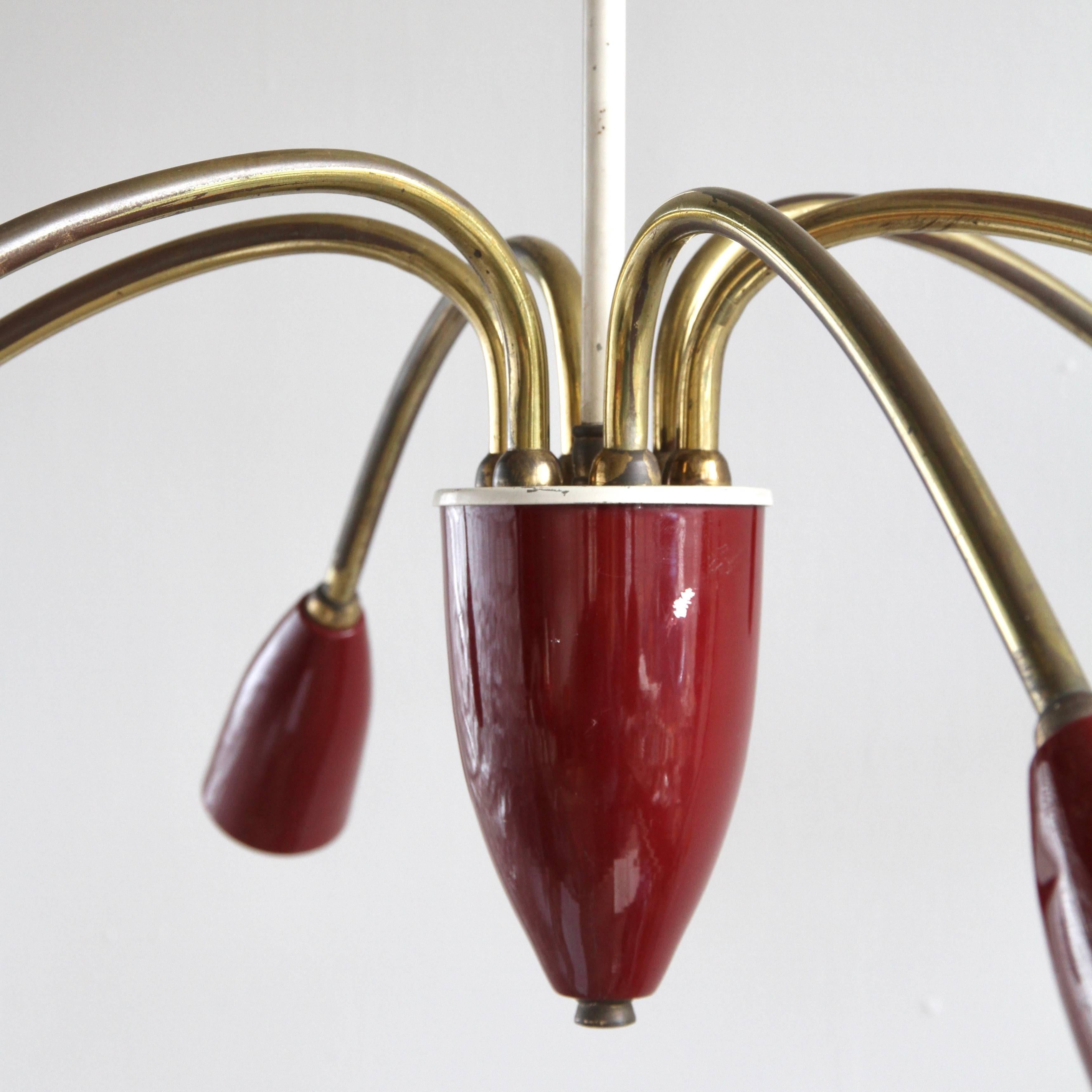 1950s French Brass and Burgundy Painted Pendant In Good Condition In Stockport, GB