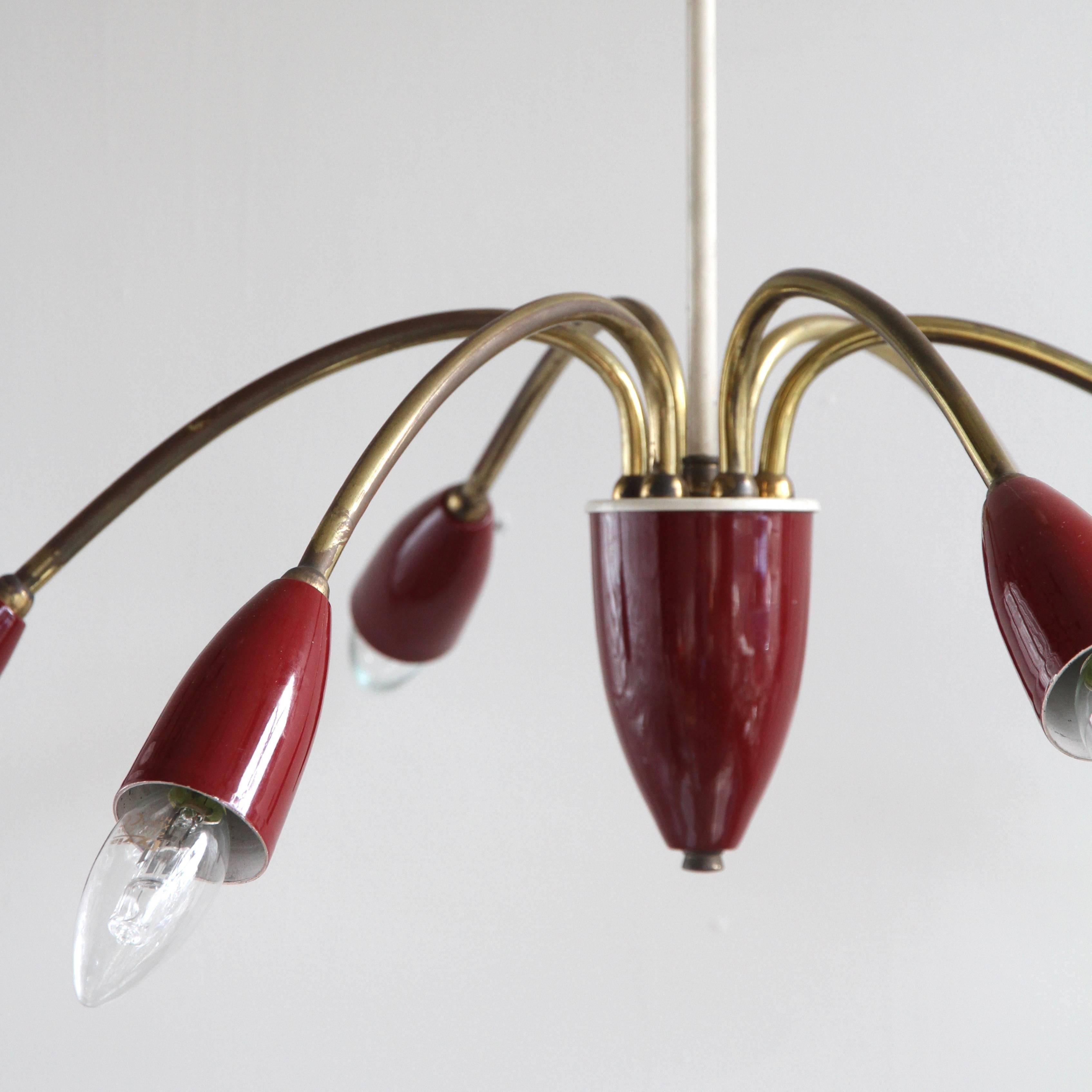 20th Century 1950s French Brass and Burgundy Painted Pendant