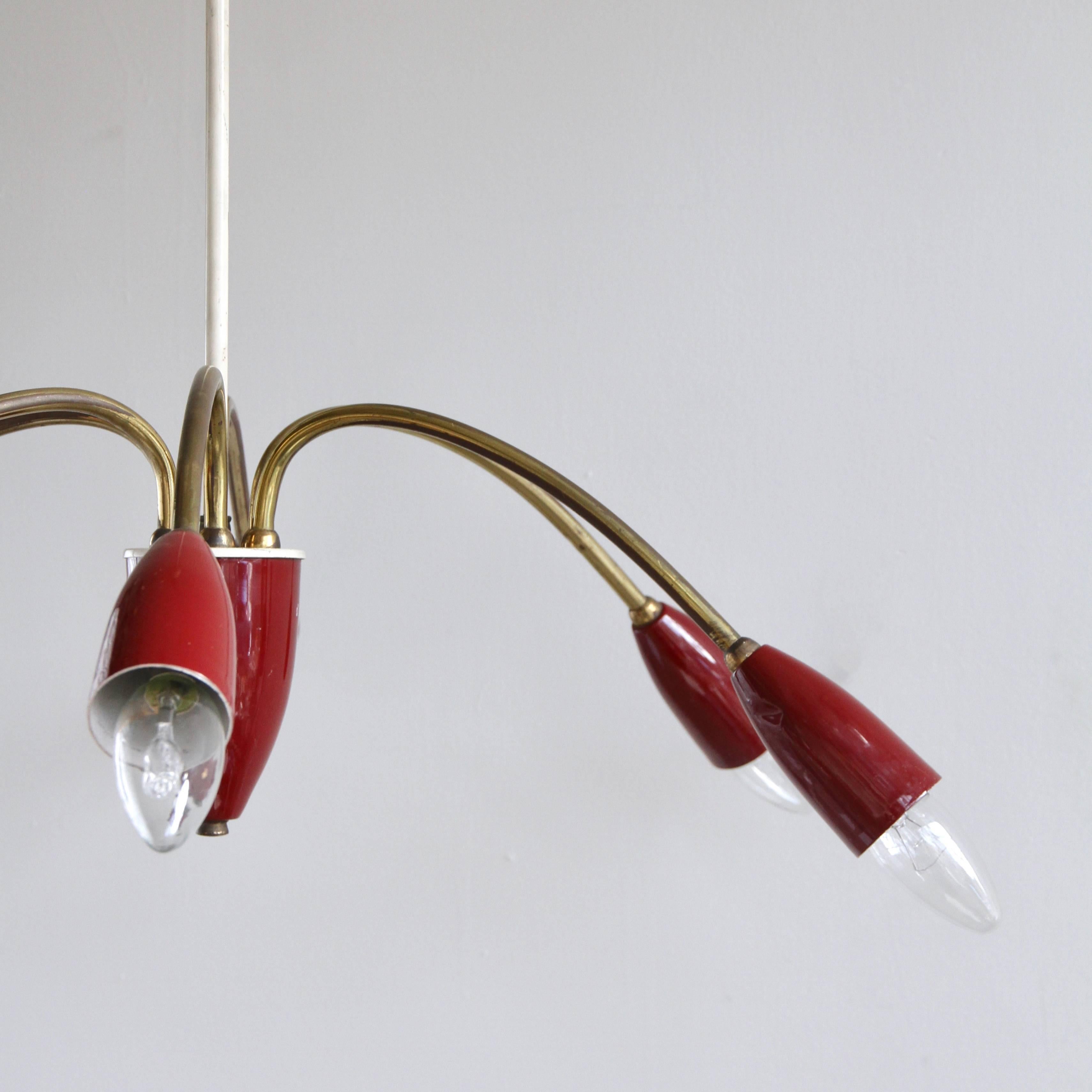 1950s French Brass and Burgundy Painted Pendant 1
