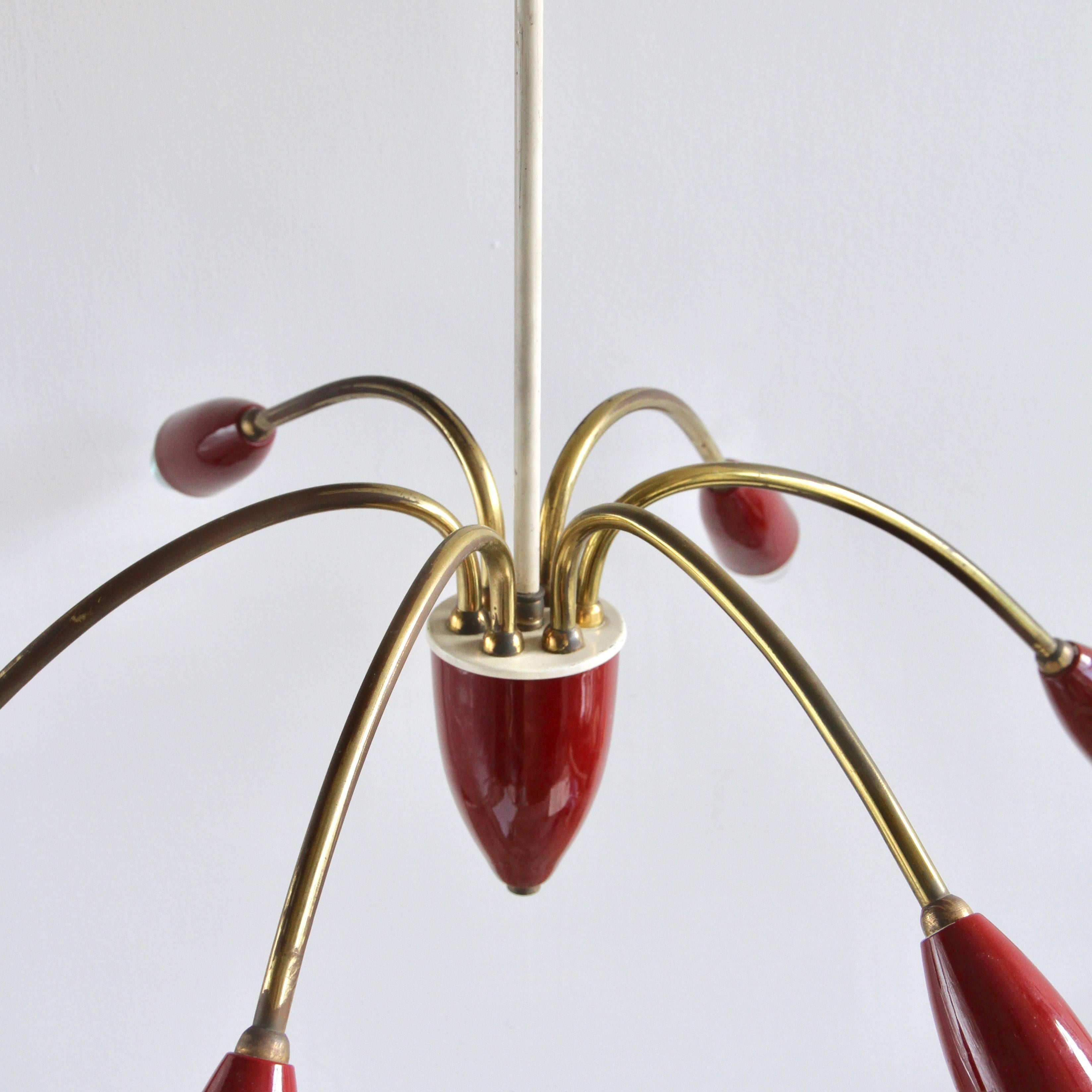 1950s French Brass and Burgundy Painted Pendant 2