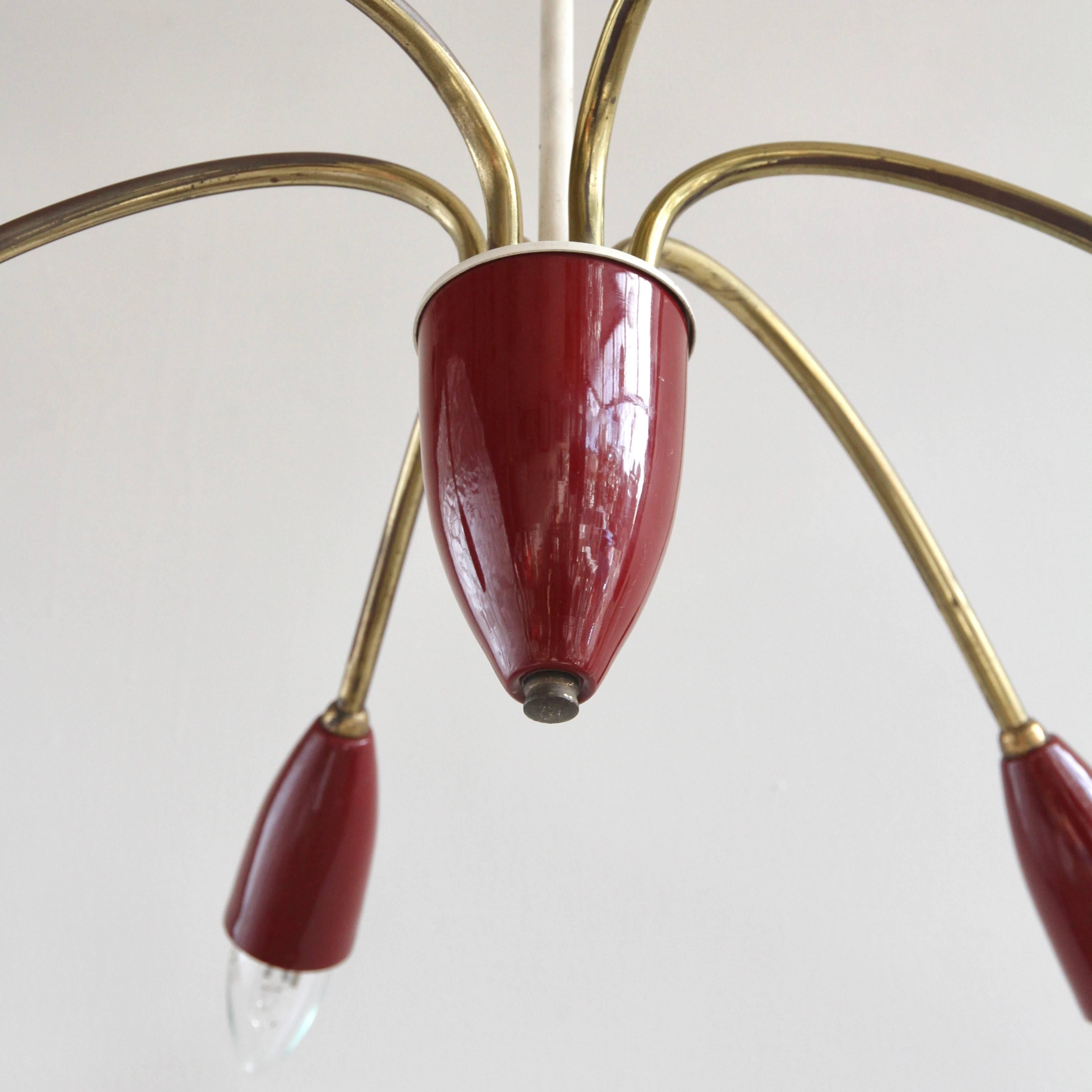 1950s French Brass and Burgundy Painted Pendant 4