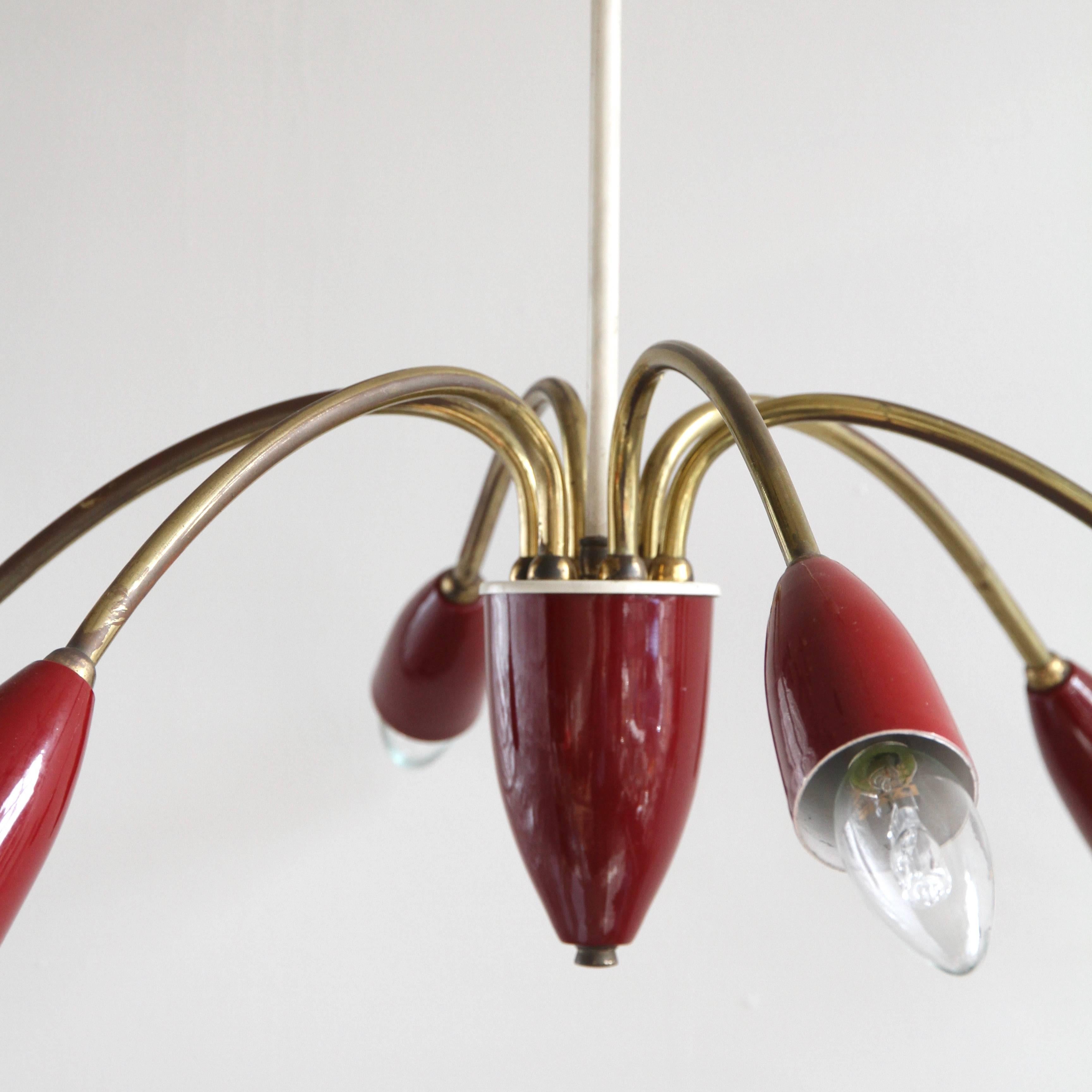 1950s French Brass and Burgundy Painted Pendant 5