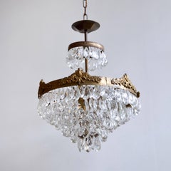 Early 1900s Waterfall Chandelier Dressed in Glass Harlequin Pear Drops