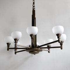 1930s Art Deco Empire State Building Chandelier with Frosted Glass Shades