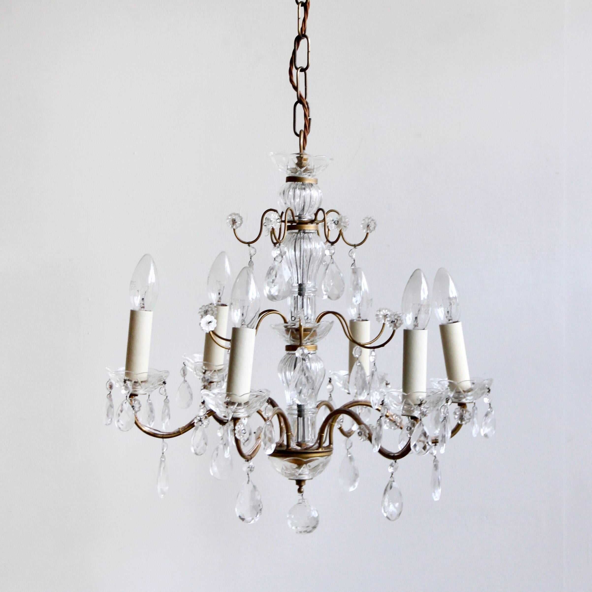 Delicate Pretty Glass and Brass 1930s French Chandeliers In Good Condition In Stockport, GB