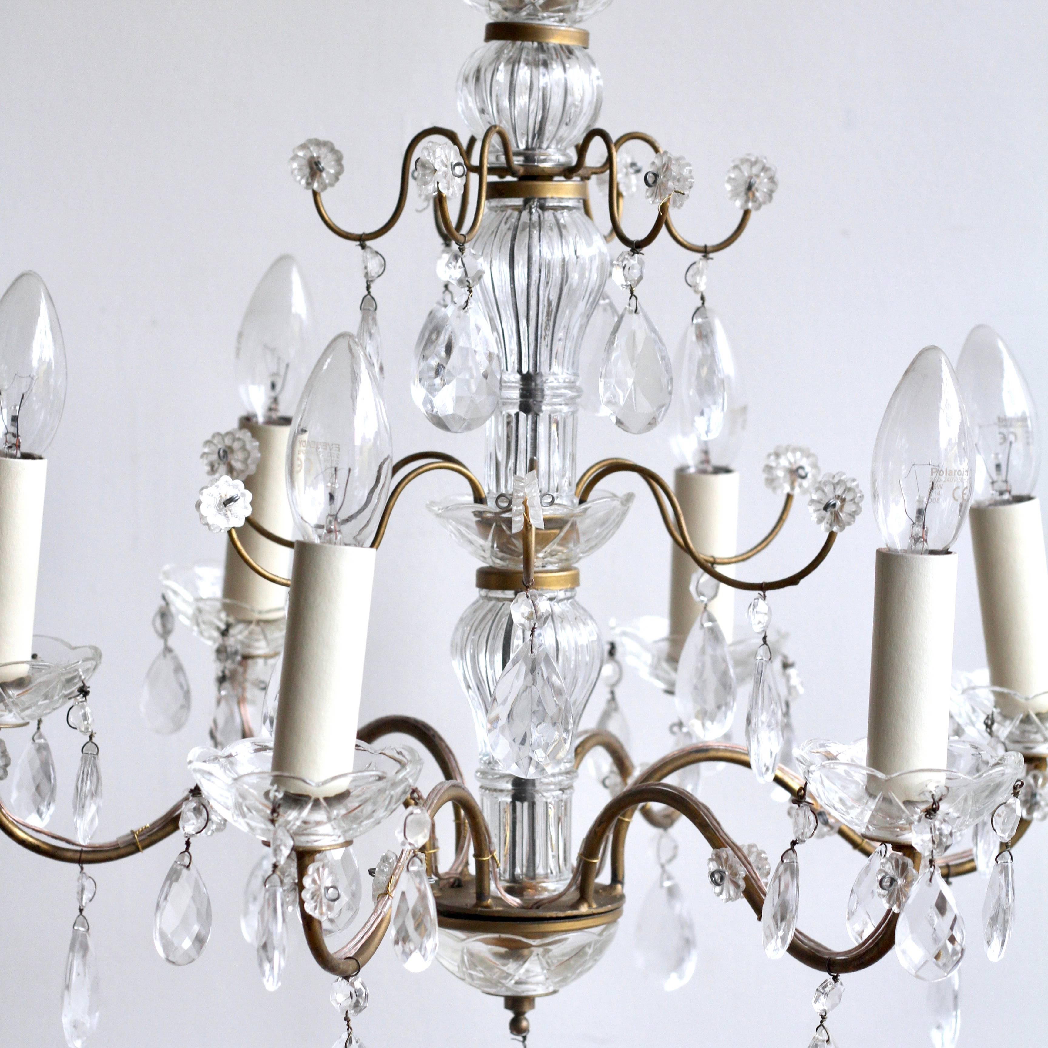 Delicate Pretty Glass and Brass 1930s French Chandeliers 2