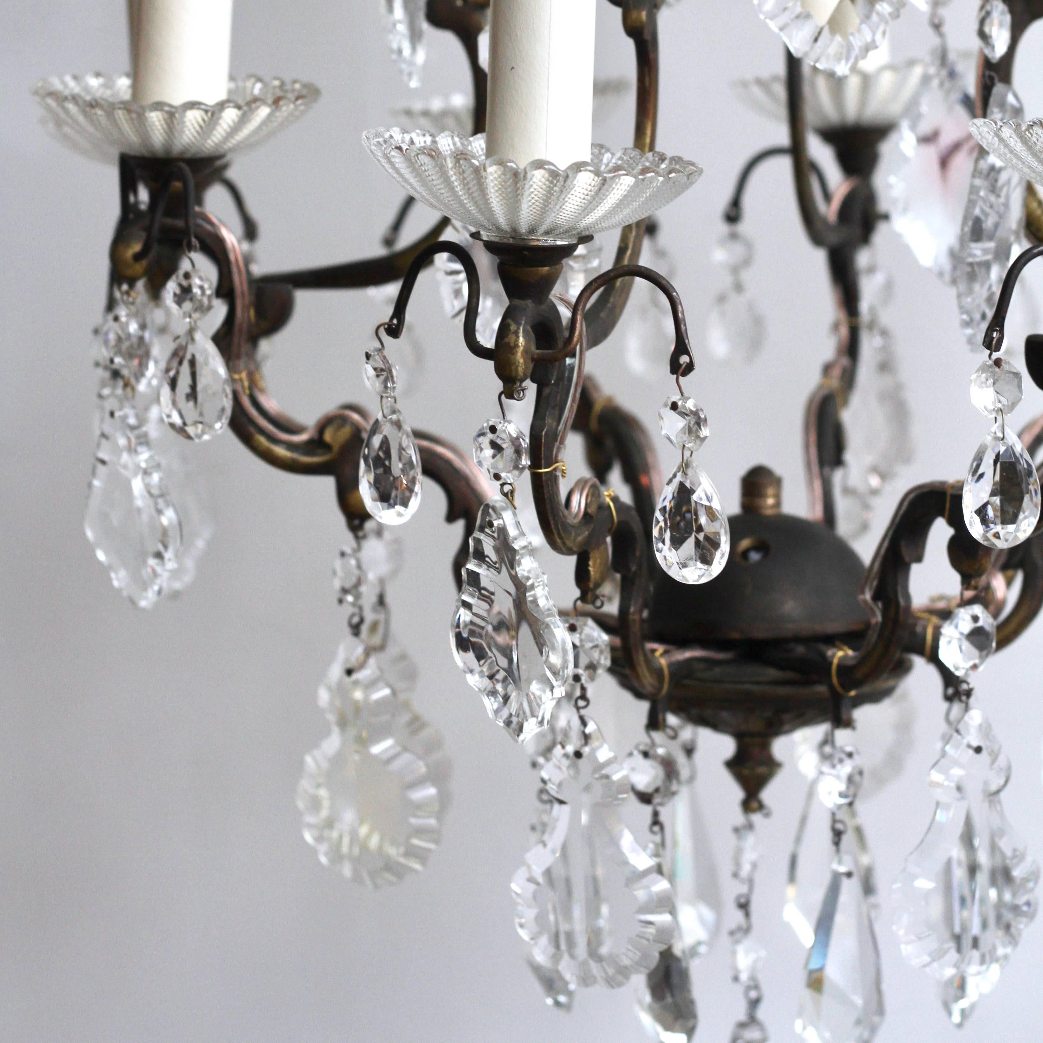 20th Century Delicate Early 1900s Brass Birdcage Chandelier with Glass Bobeche Pans
