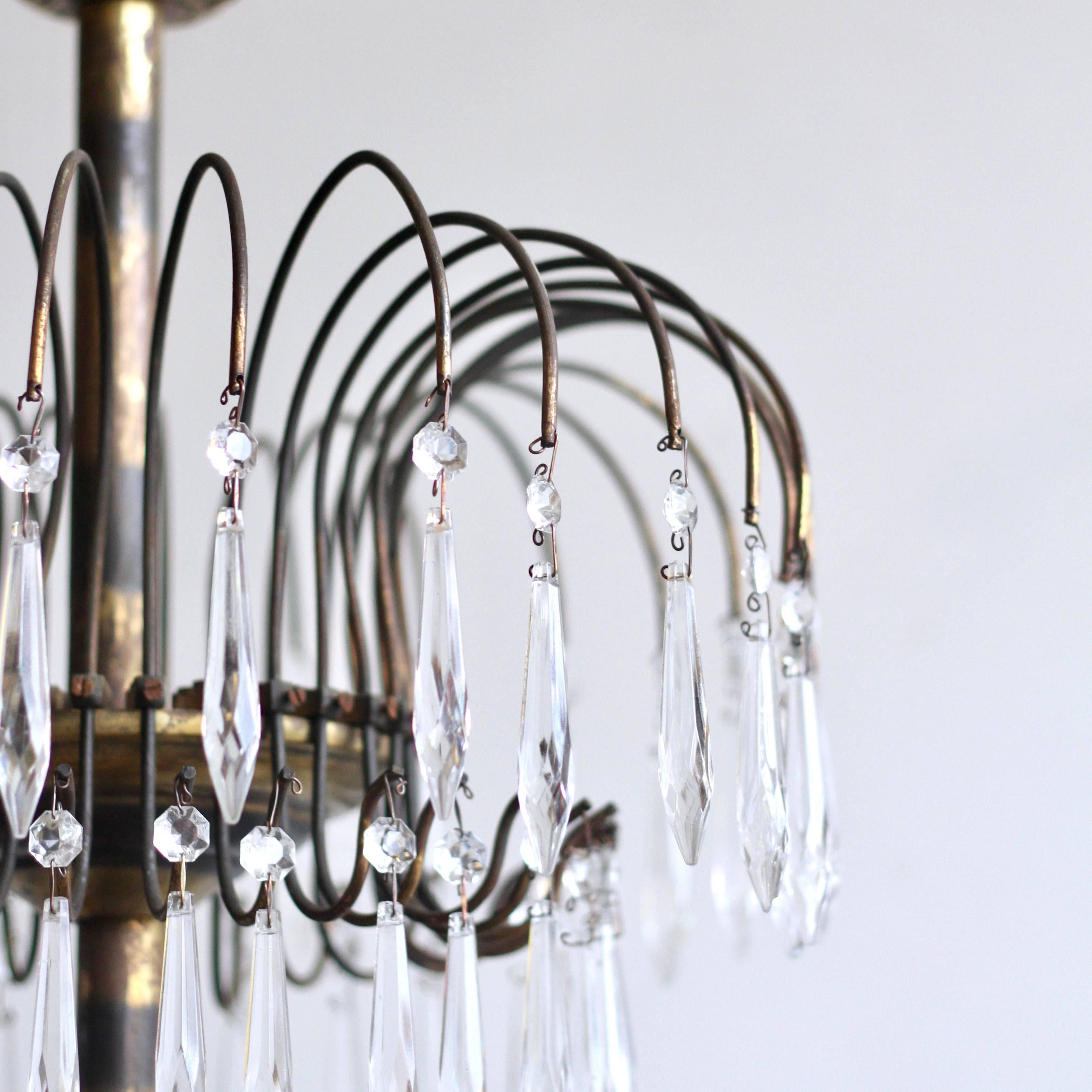 Early 20th Century Waterfall Chandelier Dressed in Glass Icicle Drops In Good Condition In Stockport, GB