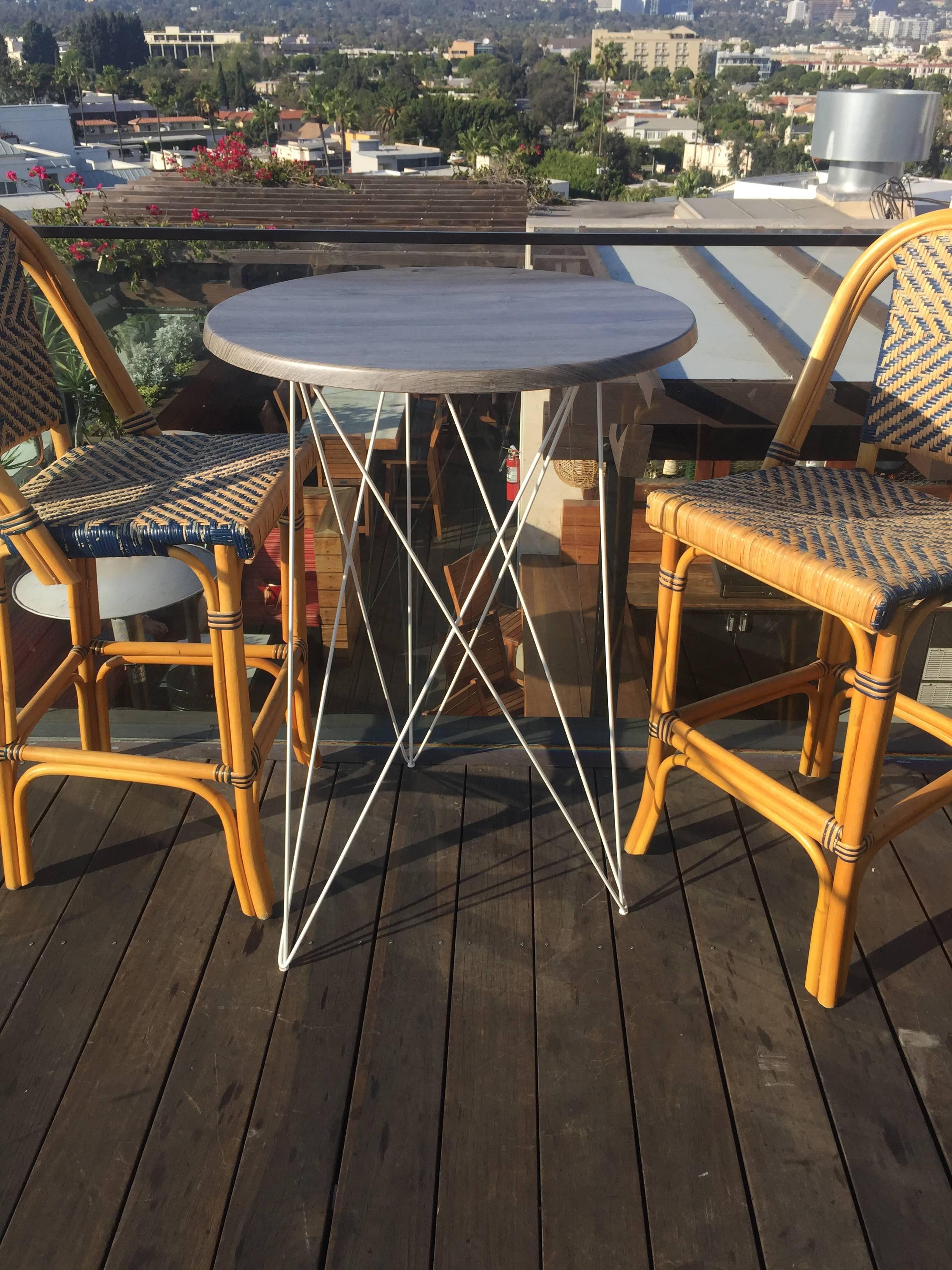 Outdoor Teak Dining or Entry Table Mid-Century Inspired Steel Powder Coated Base For Sale 2