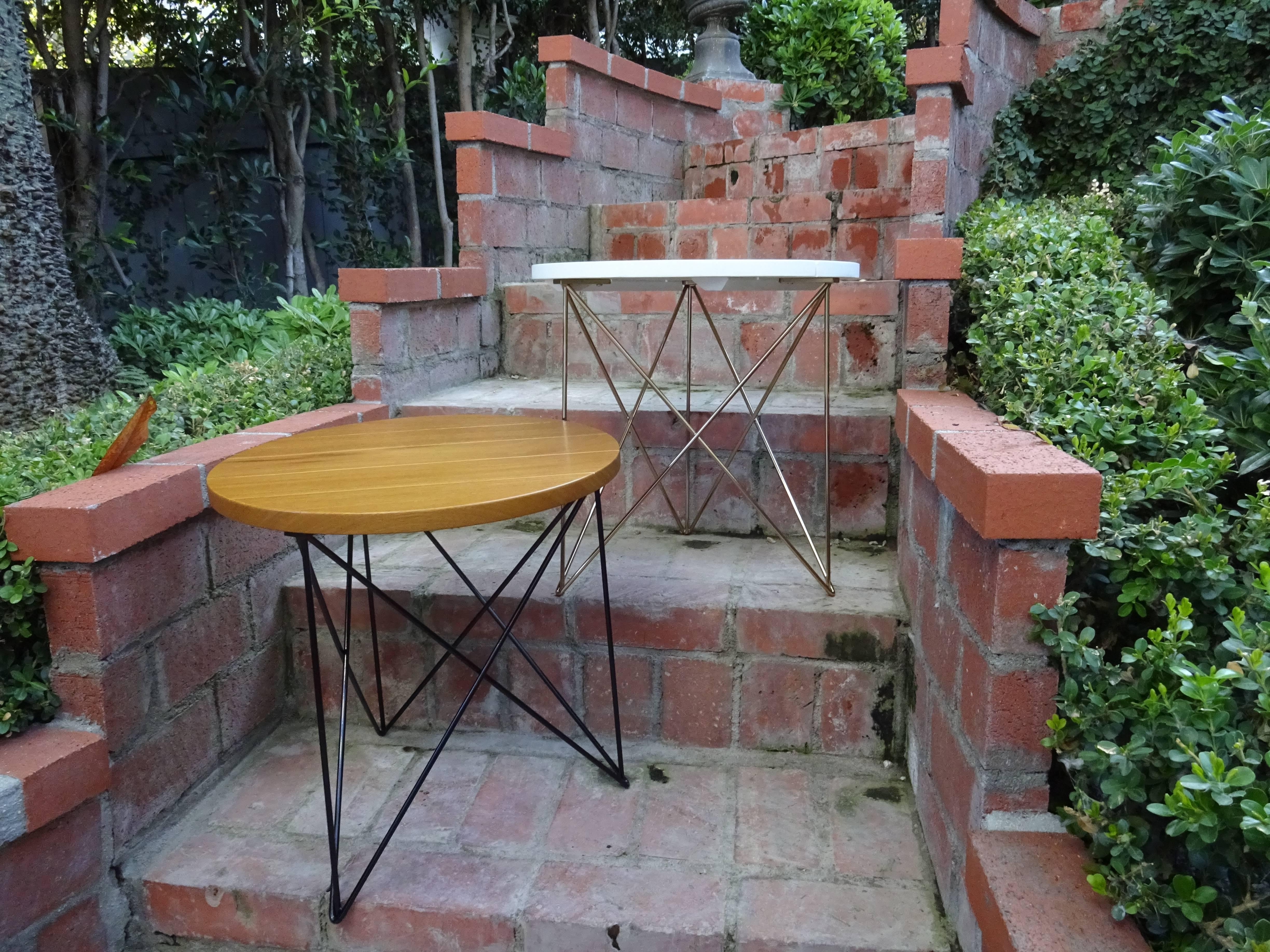 Outdoor Teak Stainless Steel Powder Coated End Side Table In New Condition For Sale In Miami Beach, FL