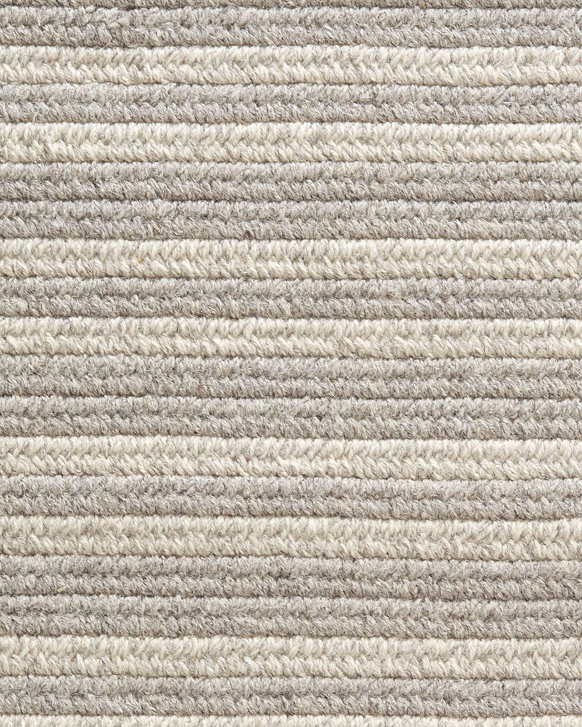 Cayo light grey natural un-dyed wool 8'x10' rectangle reversible rug, designed and crafted in the USA by Thayer Design Studio (Best of Houzz Design 2018). Thick, chunky woven braids of light grey are combined with a cream tonal tweed in natural