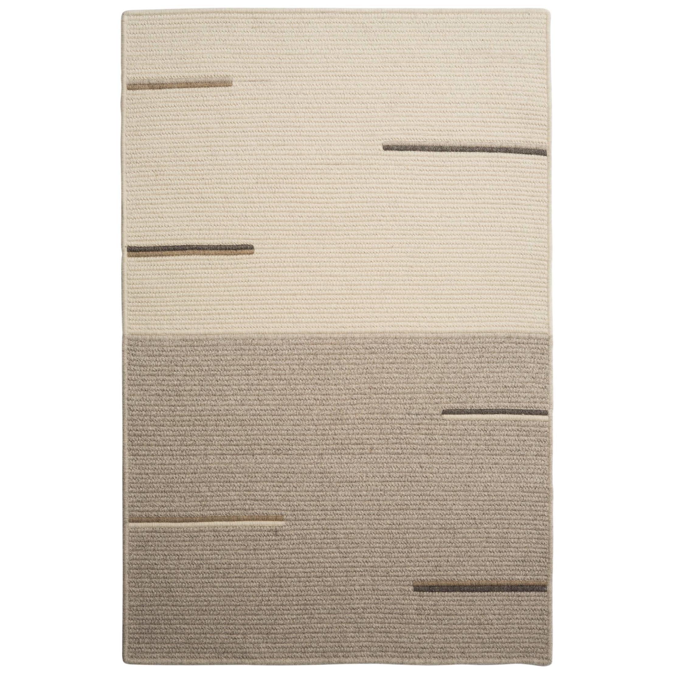 Line No. 1 Rug, Natural Woven Light Grey and Cream Wool, Custom Made in the USA  For Sale