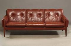 Danish Mid-Century Three-Seat Sofa in Leather with Legs in Rosewood, 1960s
