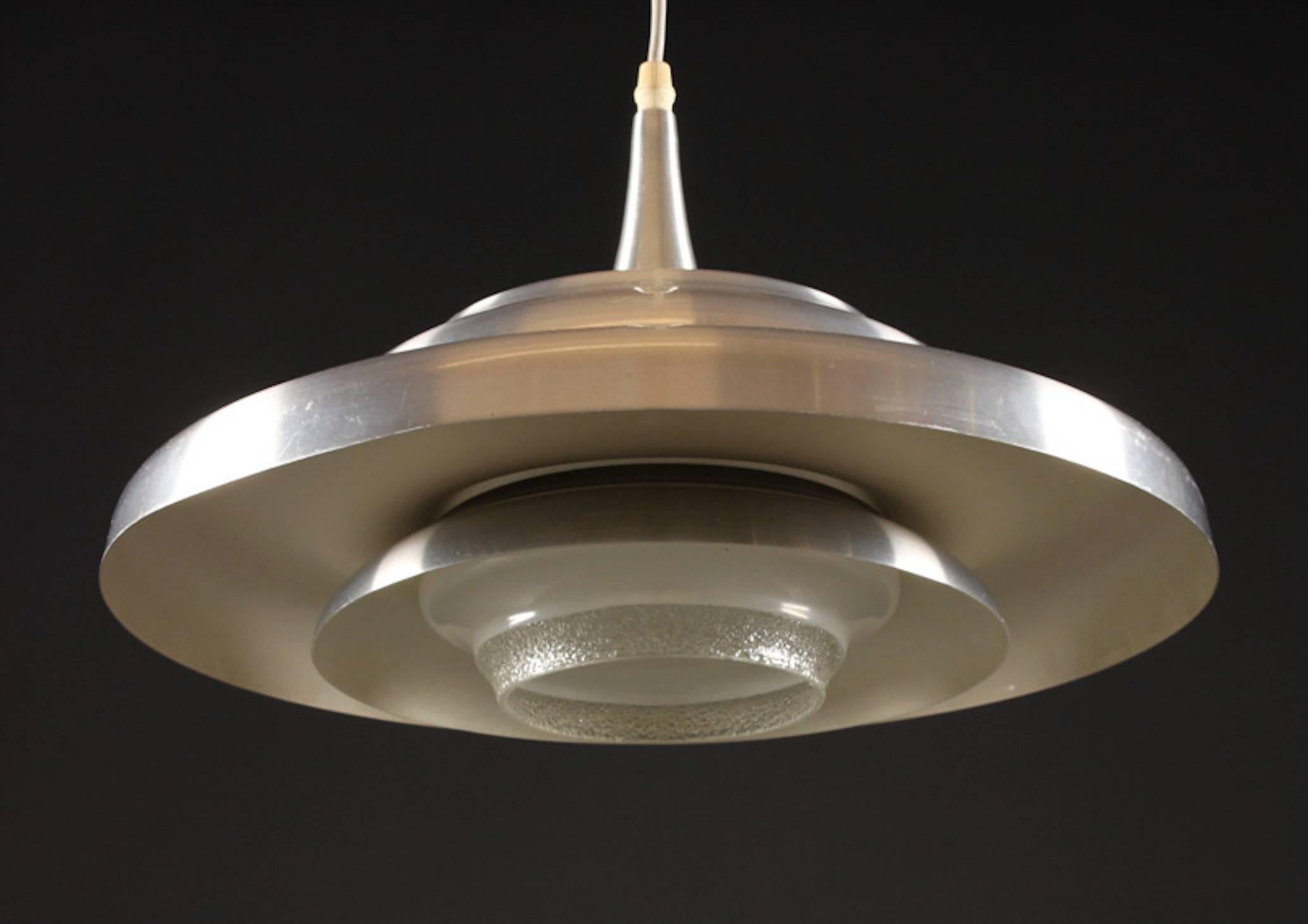 Scandinavian Modern Large Danish Aluminium and Glass UFO Pendant Lamp, 1960s For Sale