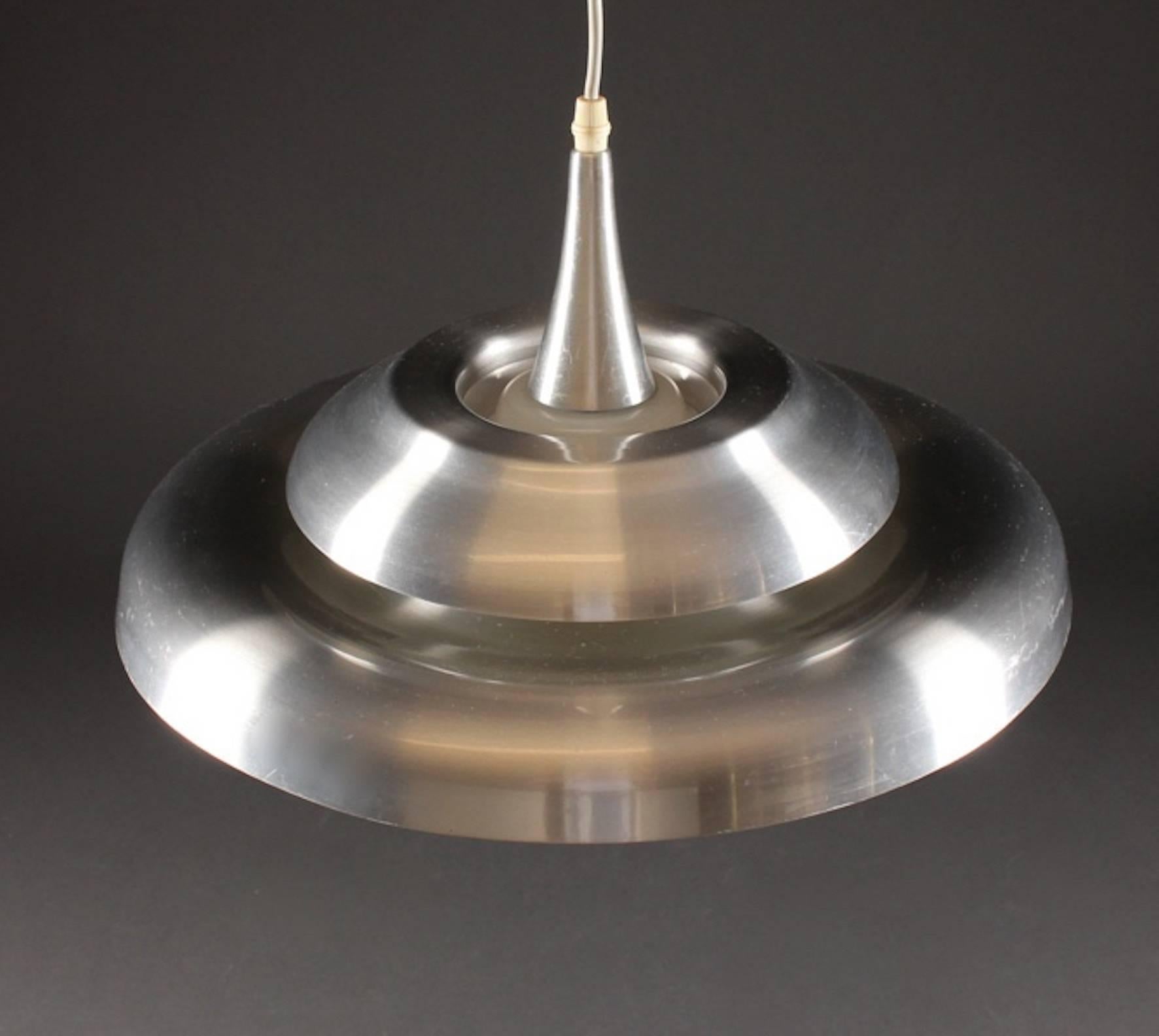Large Danish Aluminium and Glass UFO Pendant Lamp, 1960s In Good Condition For Sale In Basel, CH
