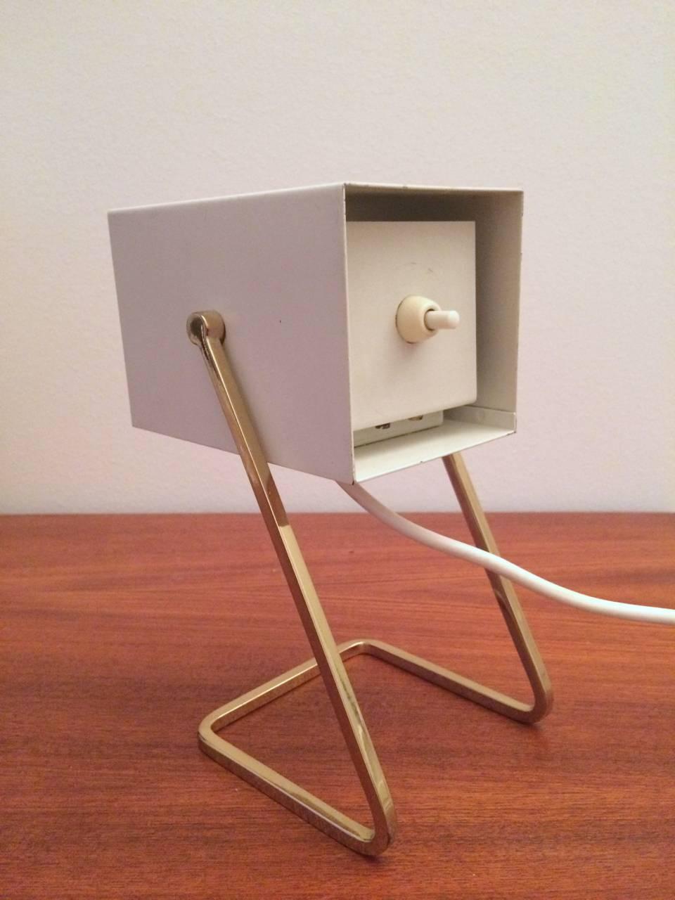 Lacquered Mid-Century German Desk Lamp in Brass and White Cube from Kaiser Leuchten, 1960 For Sale