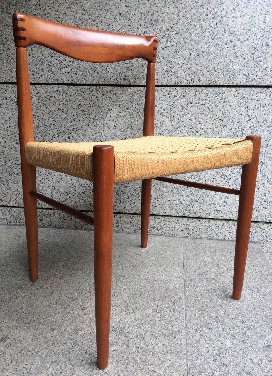 Papercord Danish Mid-Century Teak Dining Chairs, H. W. Klein for Bramin 1960s, Set of Four For Sale