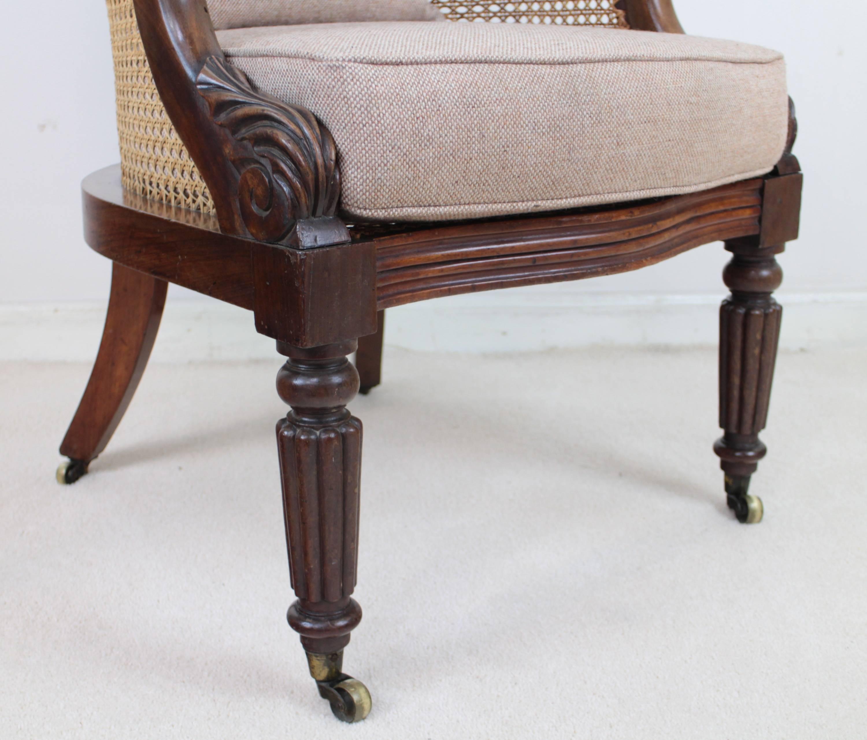 19th Century Regency Mahogany and Cane Filled English Library or Bergère Chair